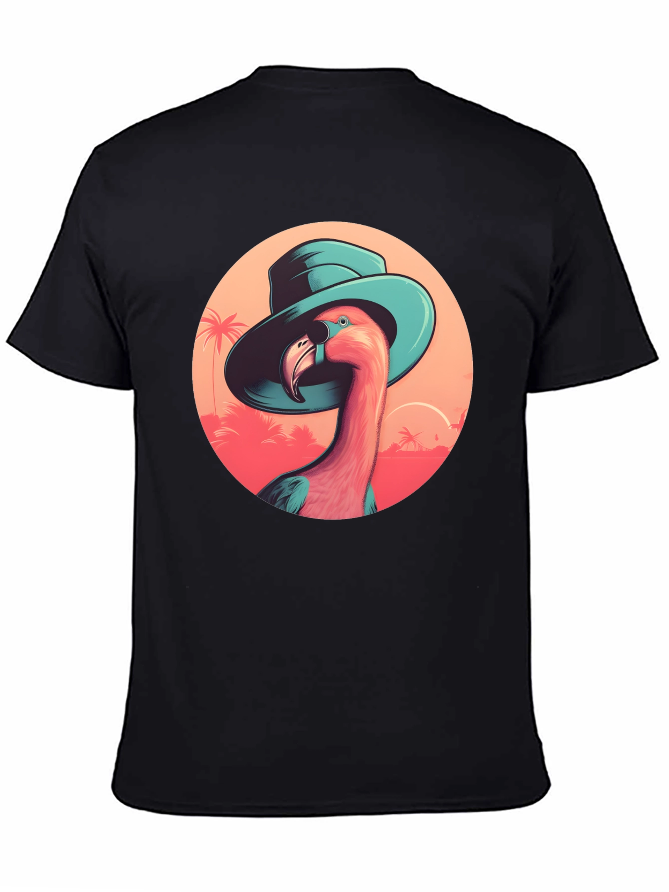 Black Flamingo in Hat Graphic Tee - Tropical Vacation Style view 4