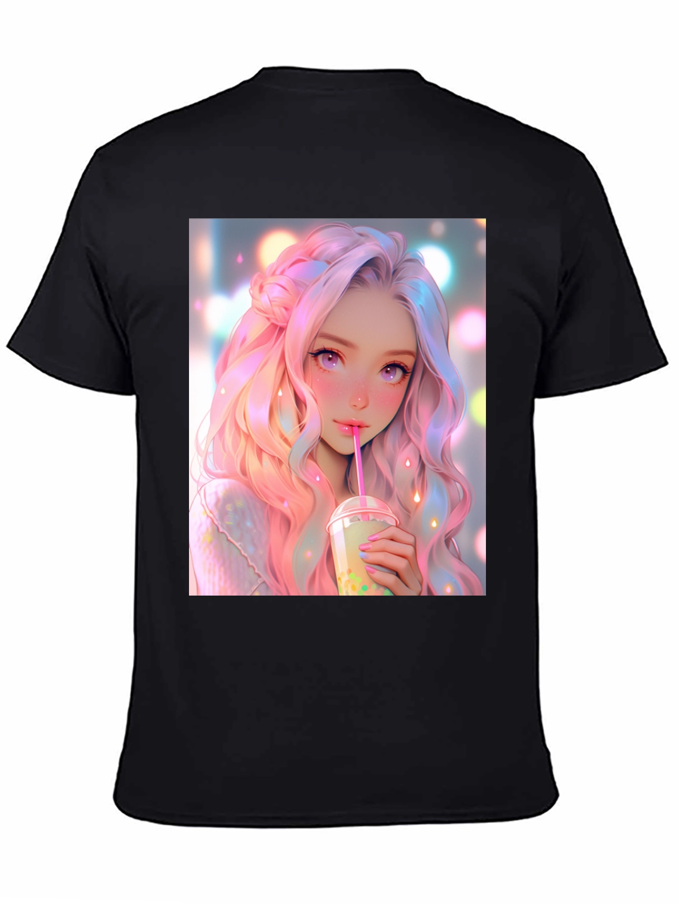 Black Anime Girl Bubble Tea Graphic T-Shirt view 4