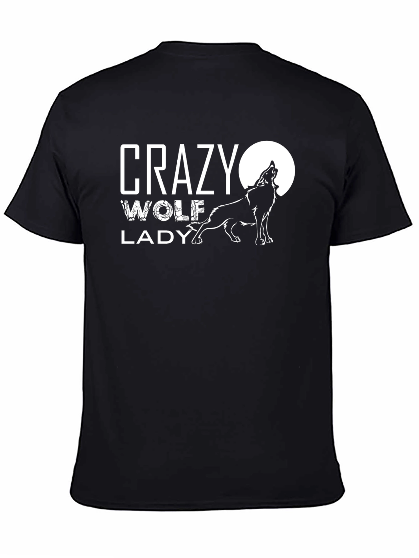 Black Crazy Wolf Lady T-Shirt - Black view 4