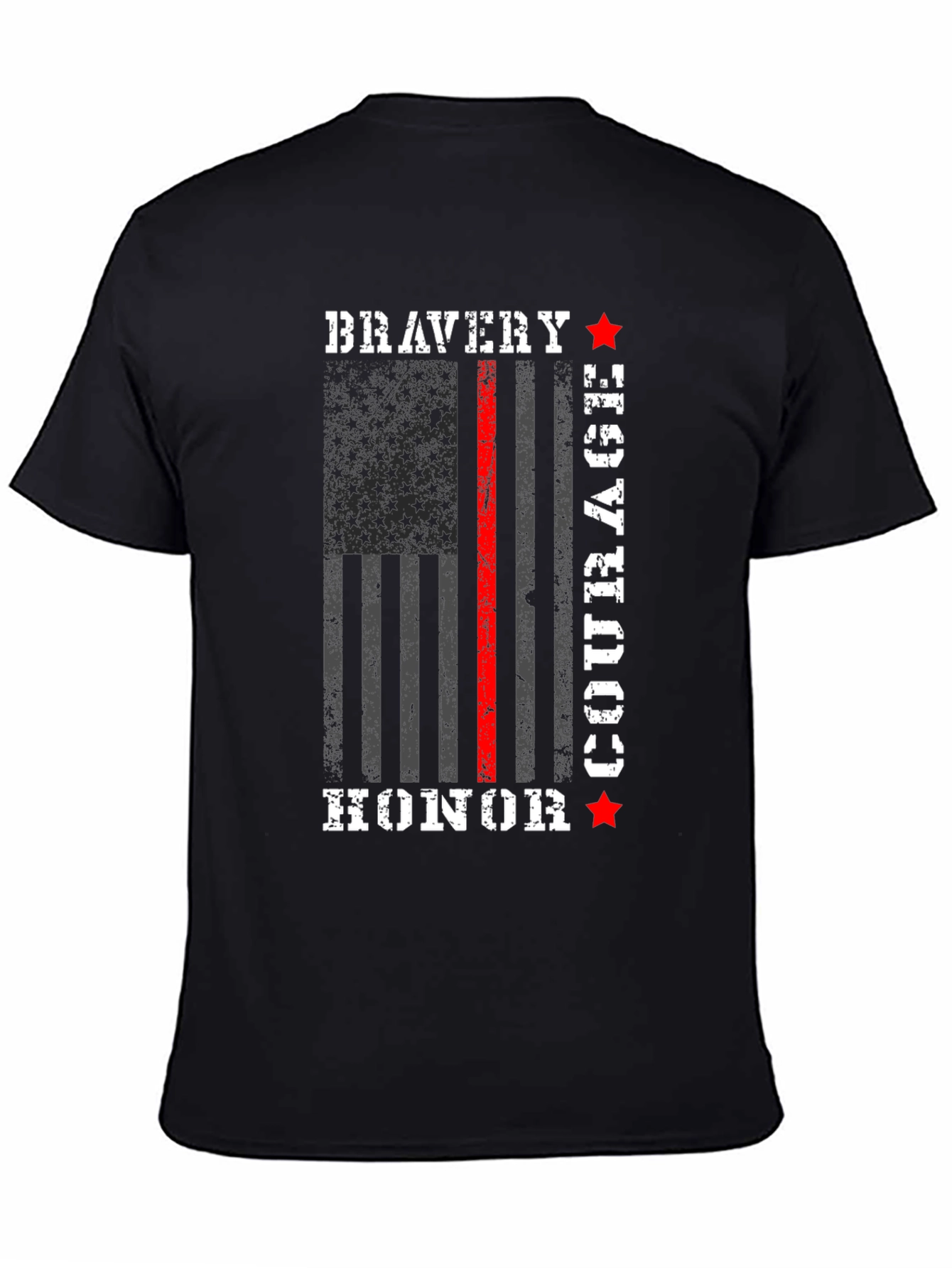 Black Bravery Courage Honor T-Shirt - Firefighter Thin Red Line view 4