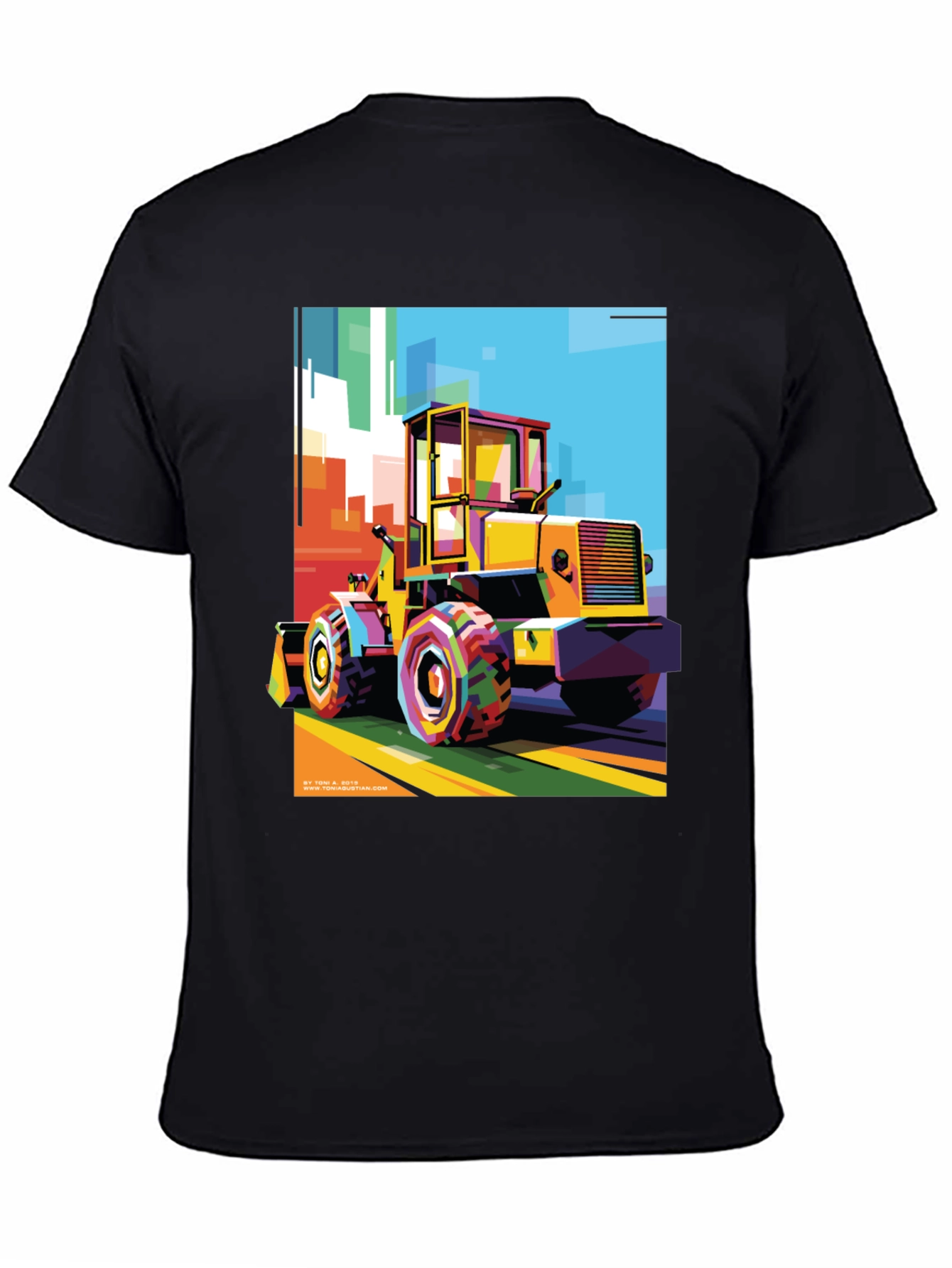 Black Bold Graphic Print T-Shirt - Construction Loader Art view 4