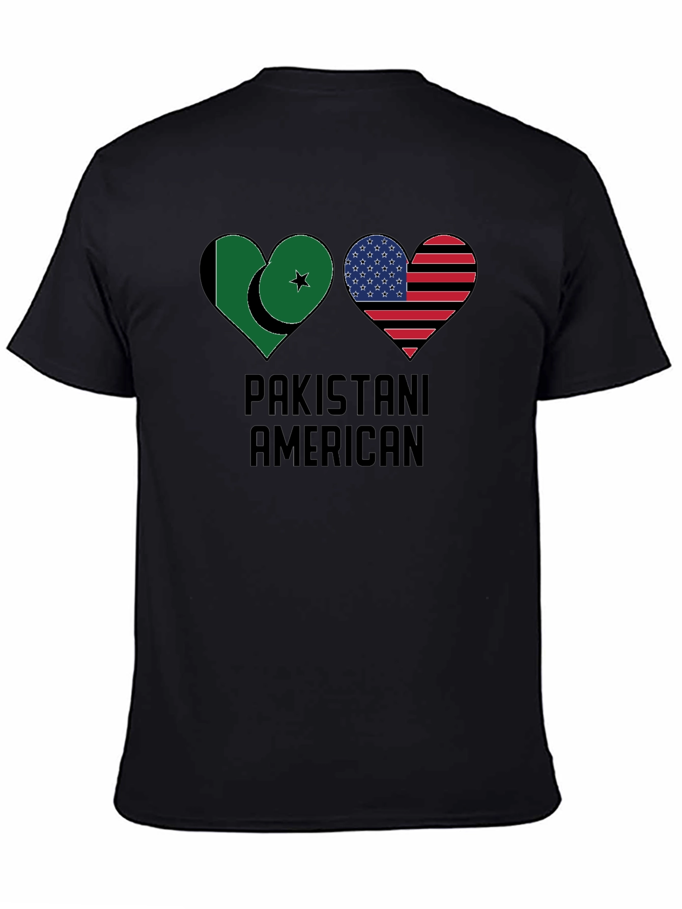 Black Pakistani American Heart Flag T-Shirt view 4