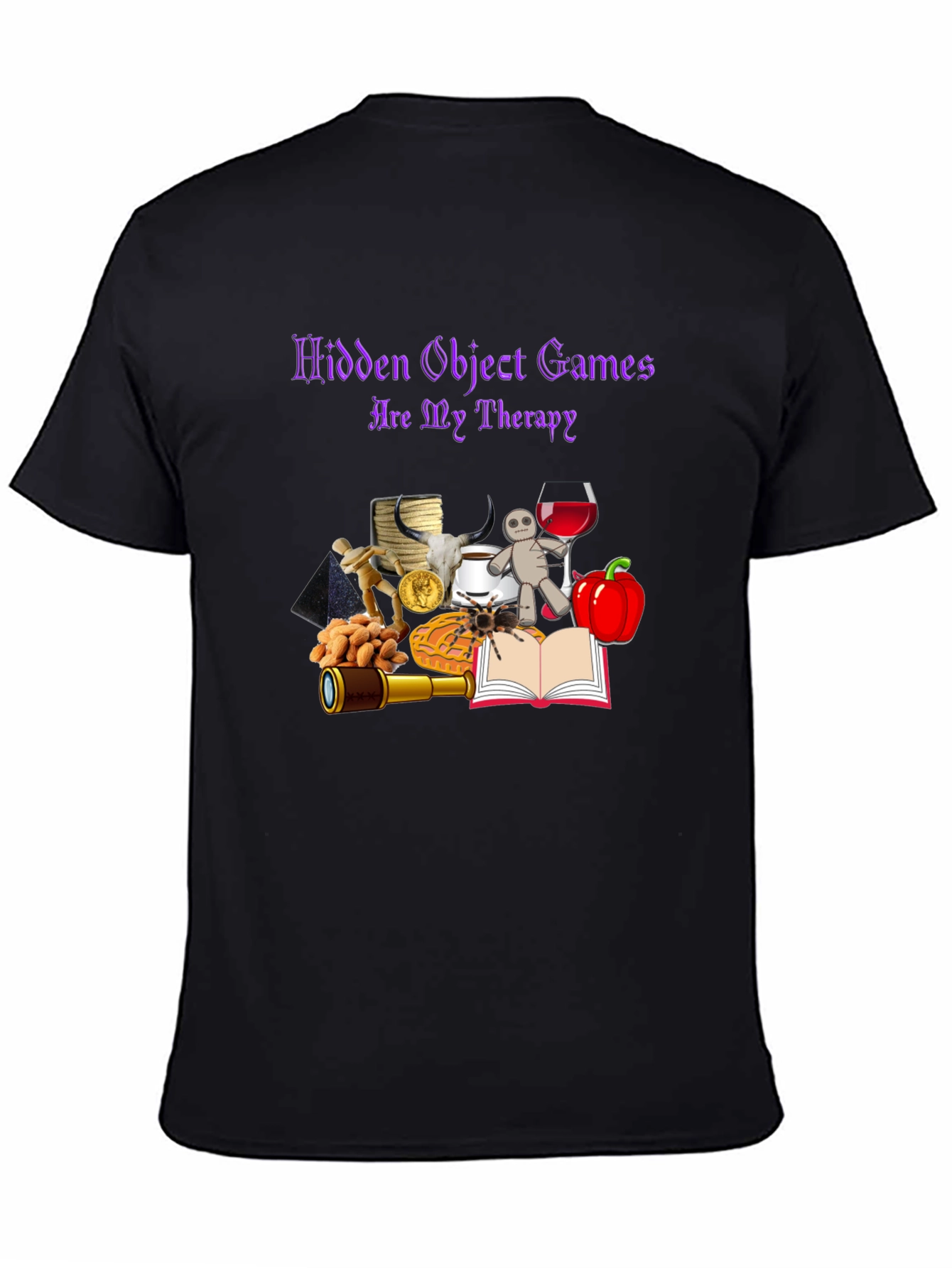 Black Hidden Object Games Therapy T-Shirt view 4