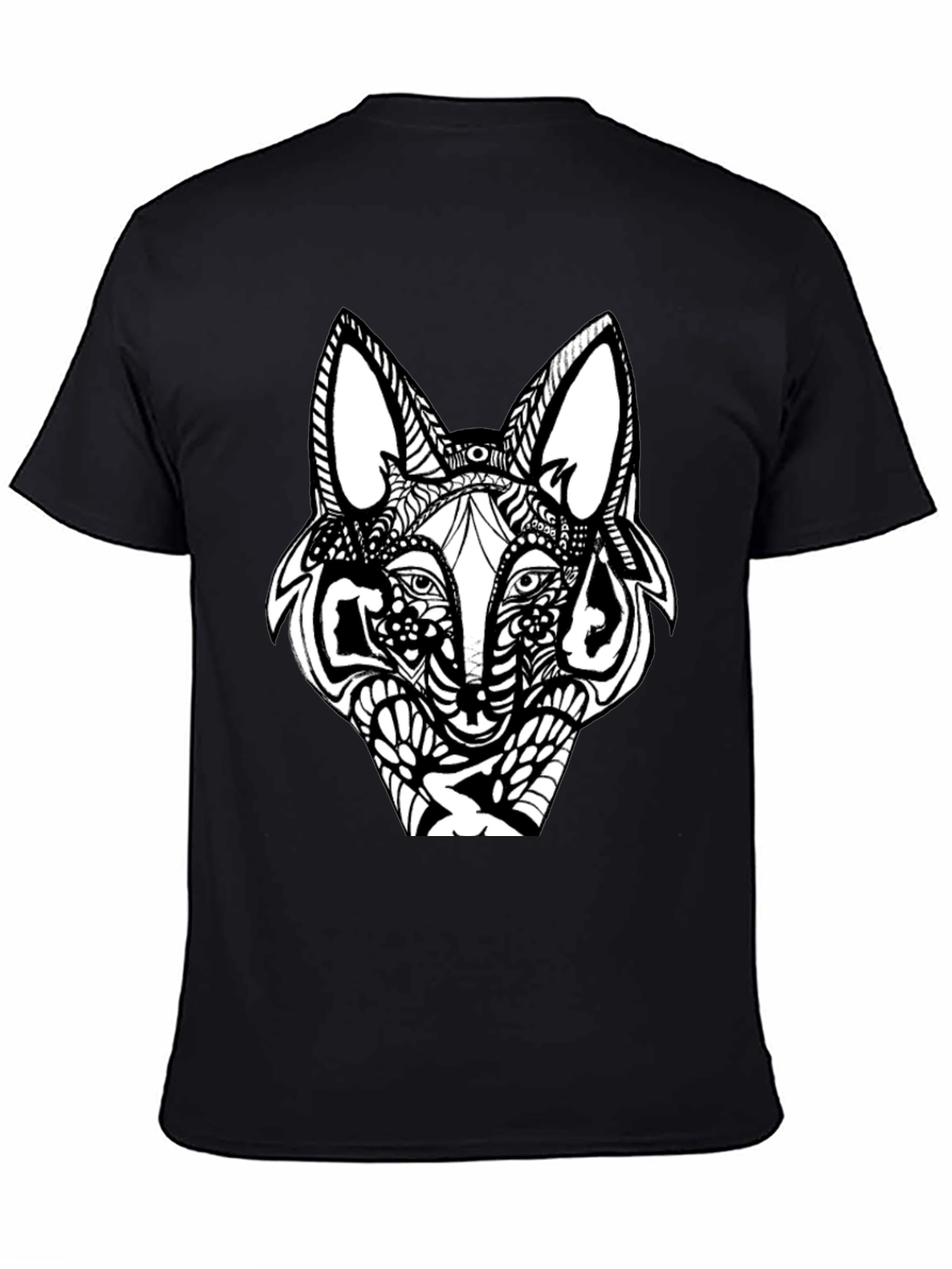 Black Abstract Wolf Graphic Black T-Shirt view 4