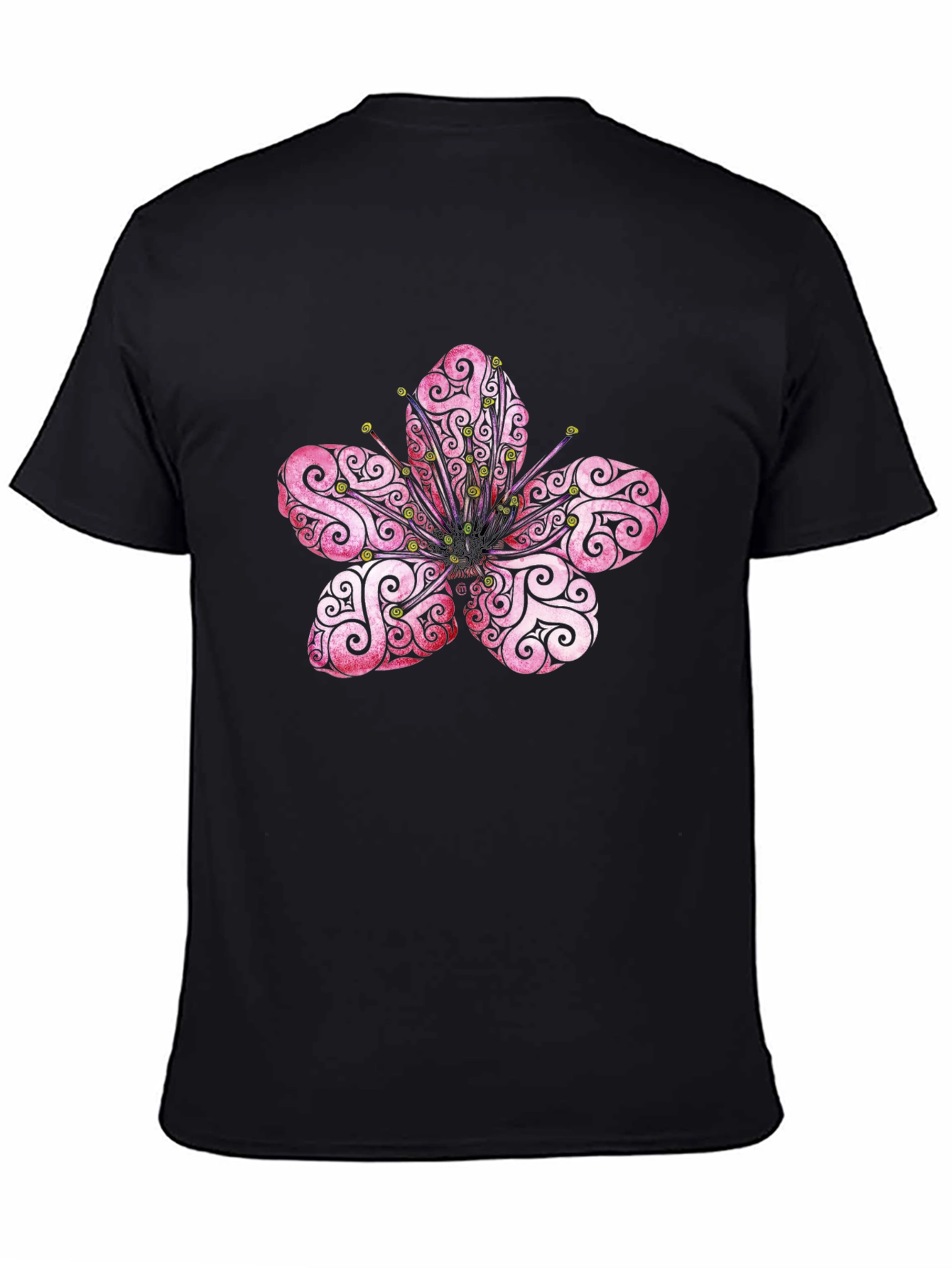 Black Floral Mandala Print Black T-Shirt view 4