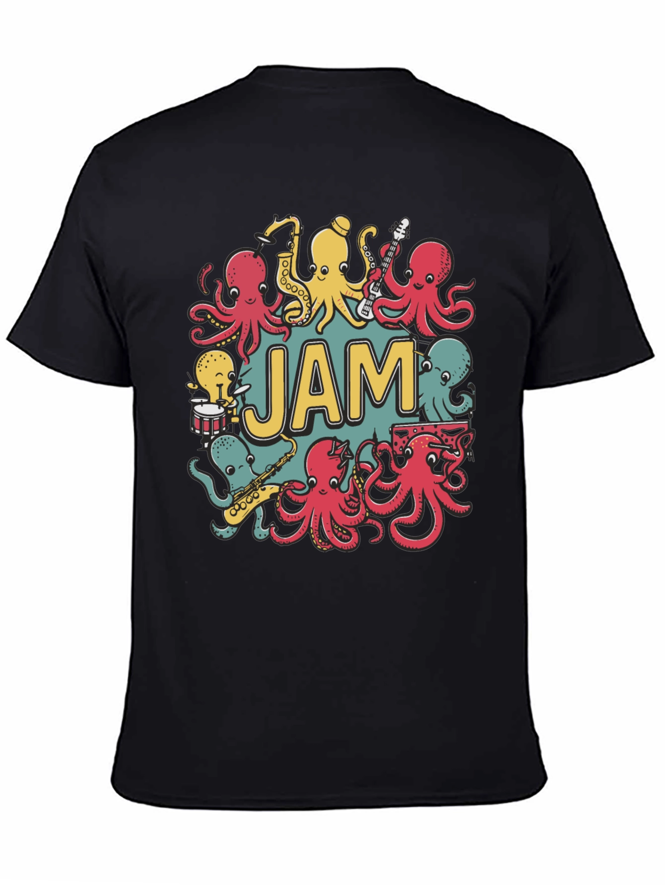 Black Octopus Jam Band Graphic T-Shirt - Black Cotton Tee view 4