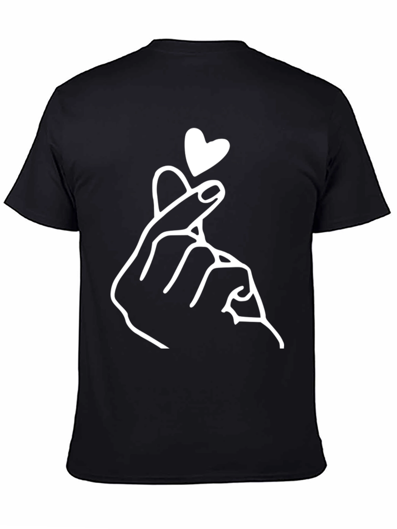 Black Finger Heart T-Shirt - Korean Love Sign view 4