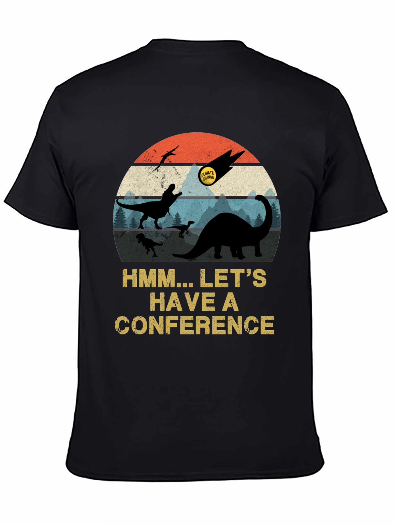 Black Dinosaur Climate Change Conference Graphic T-Shirt view 4