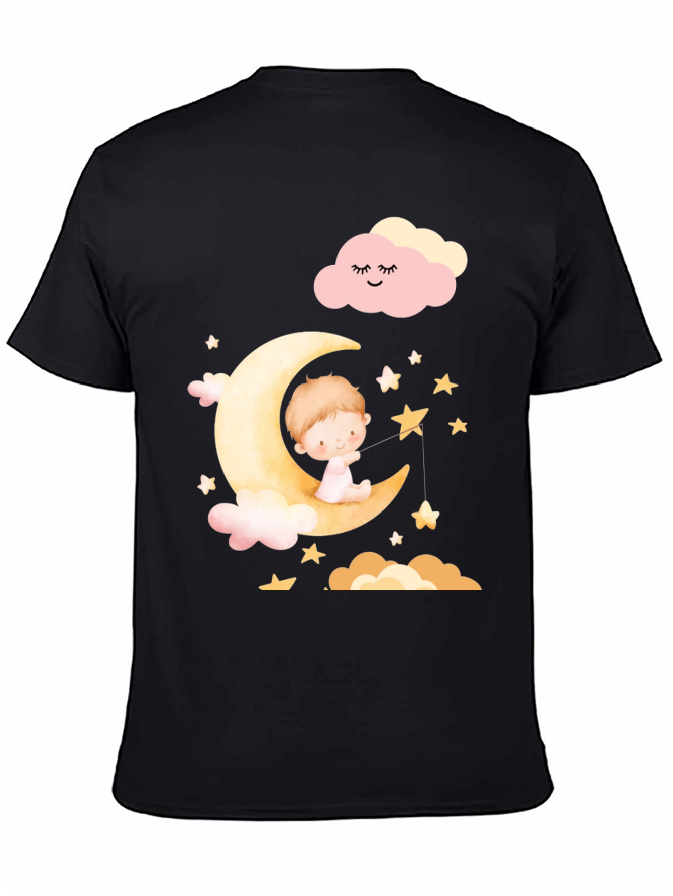 Black Cute Baby on Moon Graphic T-Shirt - Unisex view 4