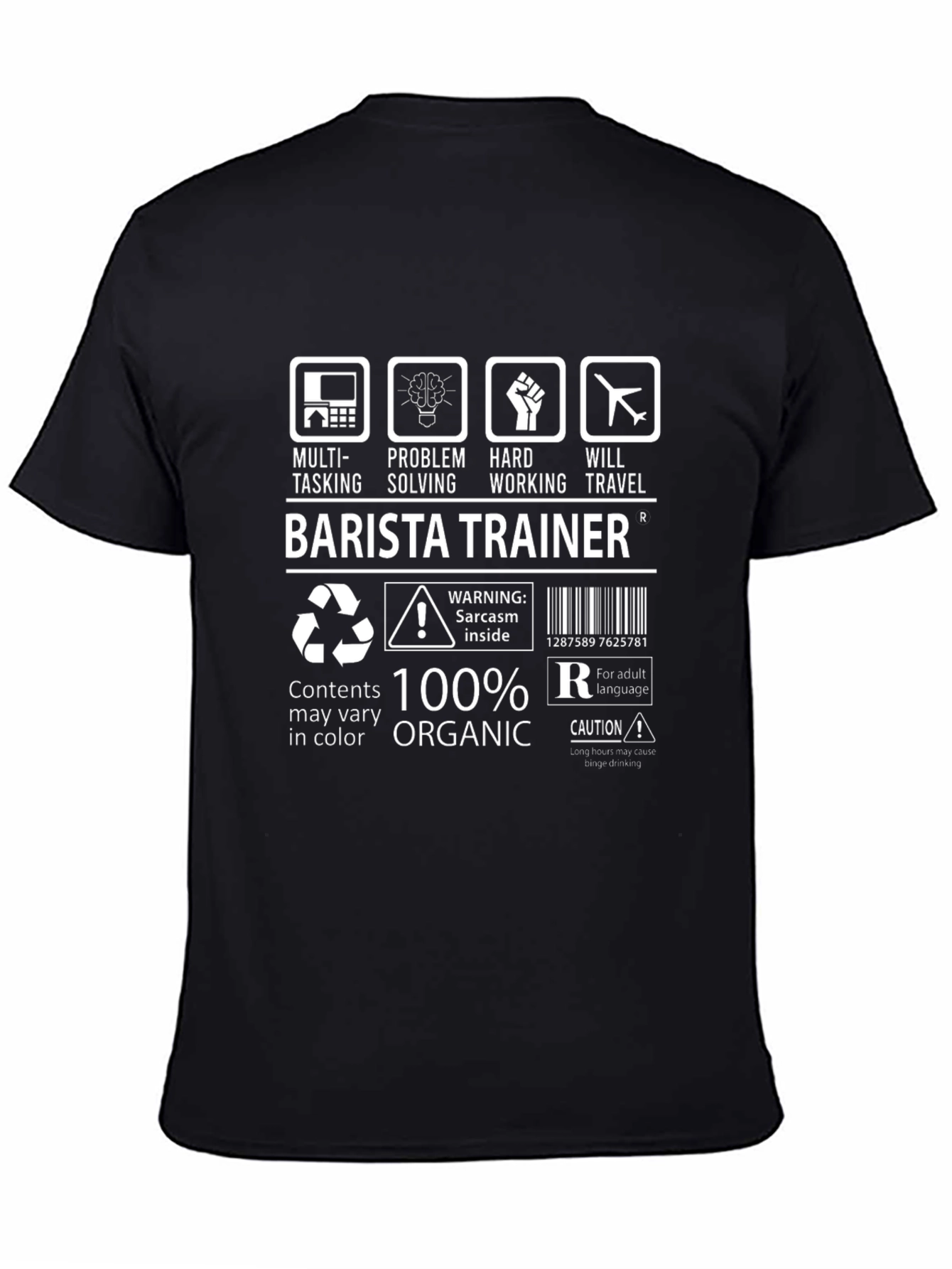 Black Barista Trainer T-Shirt: Multi-Tasking, Organic Humor Tee view 4