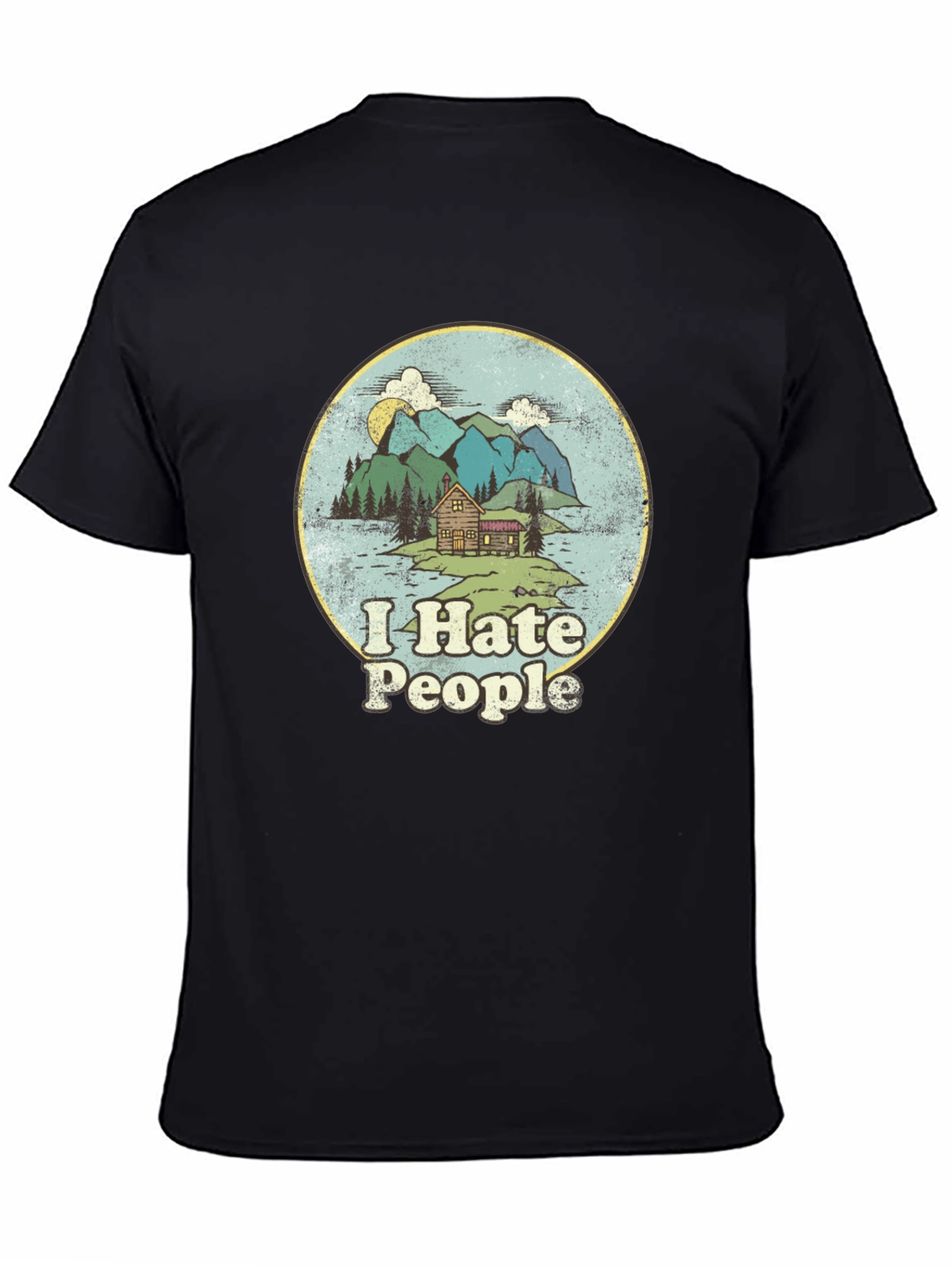 Black I Hate People T-Shirt - Cabin in the Mountains Graphic Tee view 4