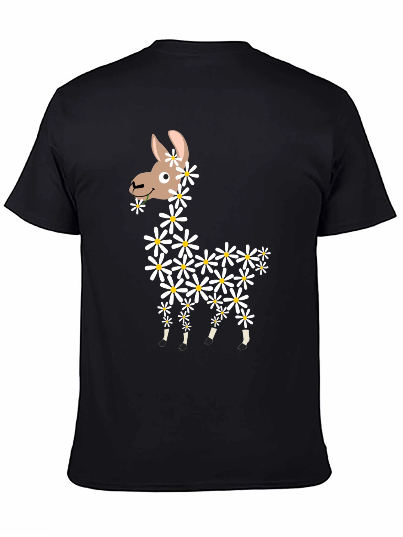 Black Llama Flower Graphic Tee - Cute & Casual Black T-Shirt view 4