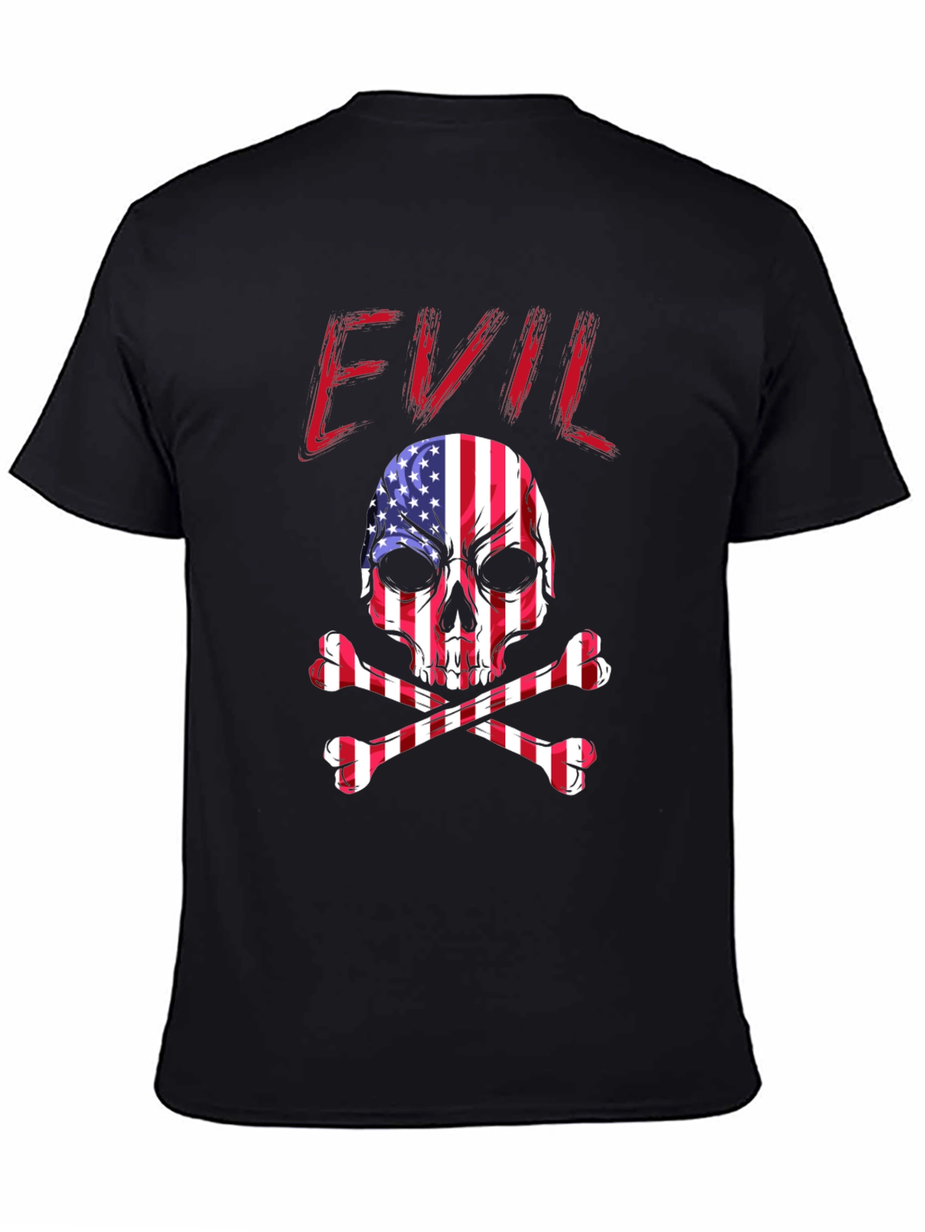 Black Evil USA Flag Skull Graphic T-Shirt view 4