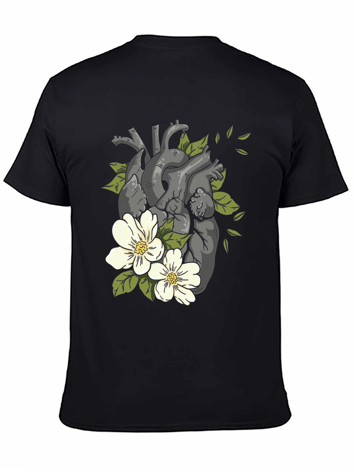 Black Floral Heart Print Black T-Shirt view 4