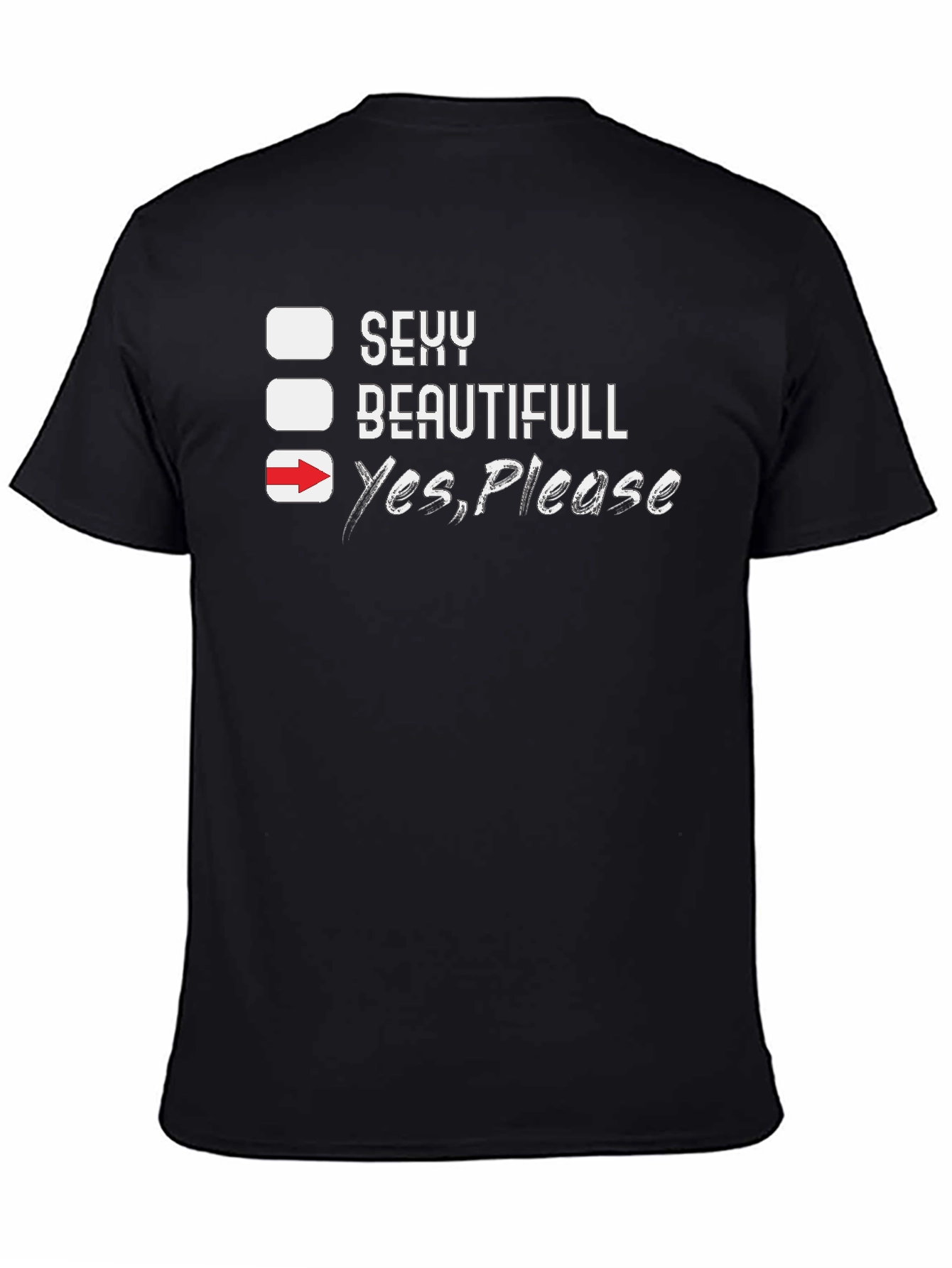 Black Funny "Yes, Please" Graphic Tee - Black view 4