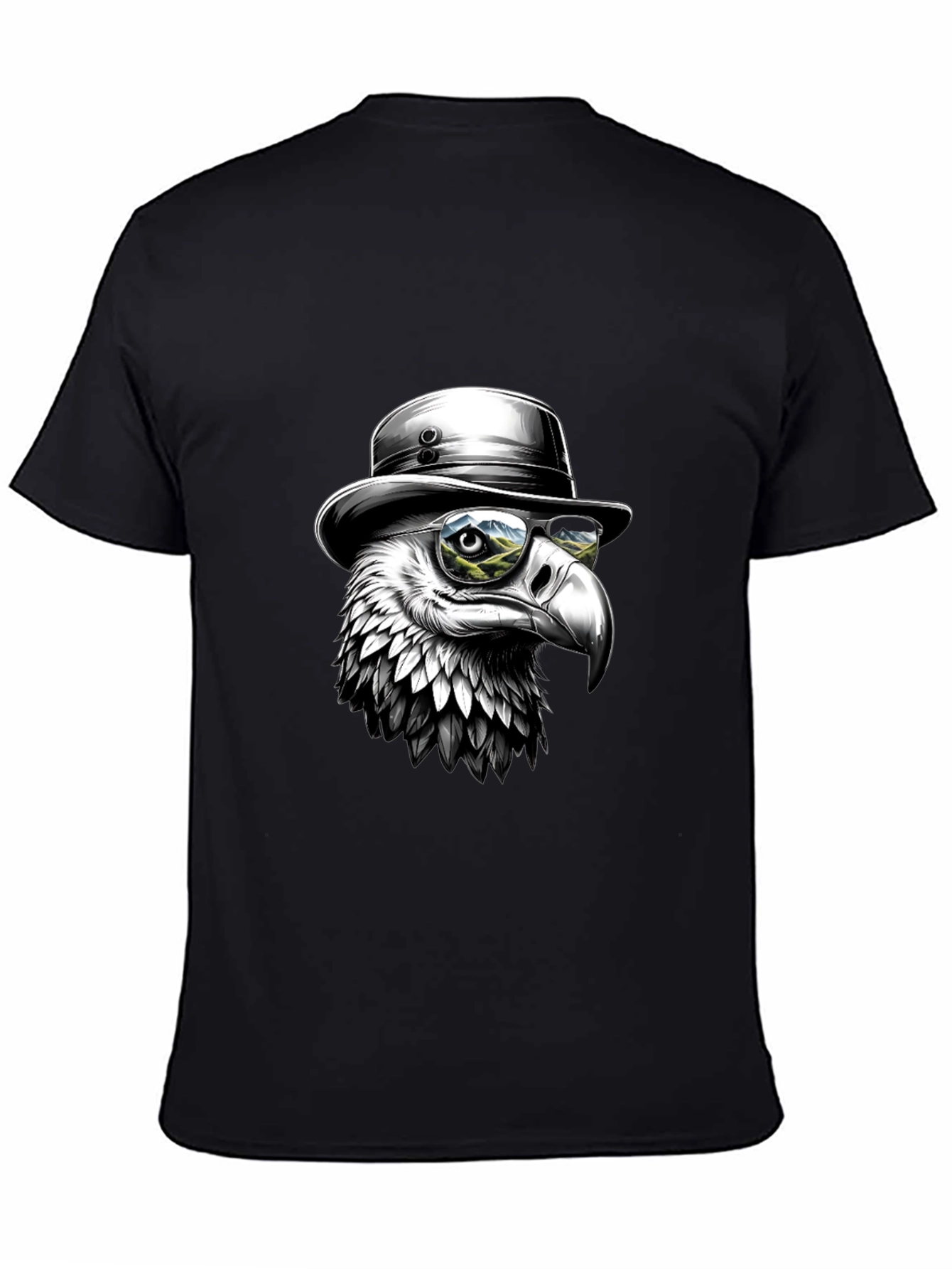 Black Cool Eagle T-Shirt - Bird with Hat & Glasses view 4