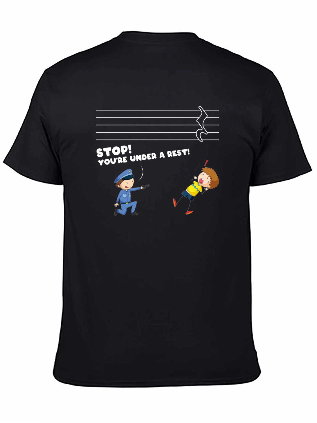 Black Funny Music Rest T-Shirt - Under a Rest view 4