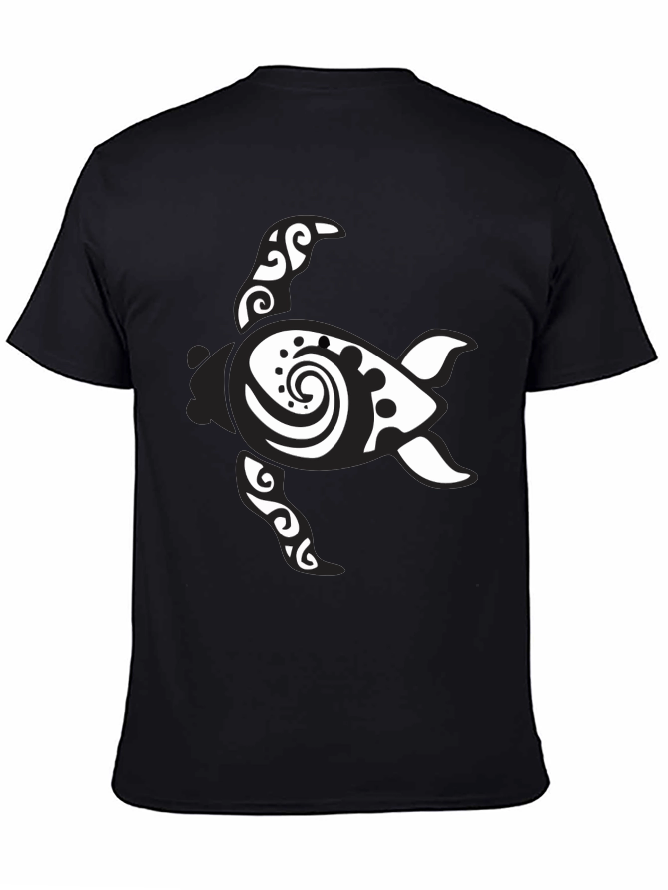 Black Tribal Turtle Graphic Print Men's Black T-Shirt view 4
