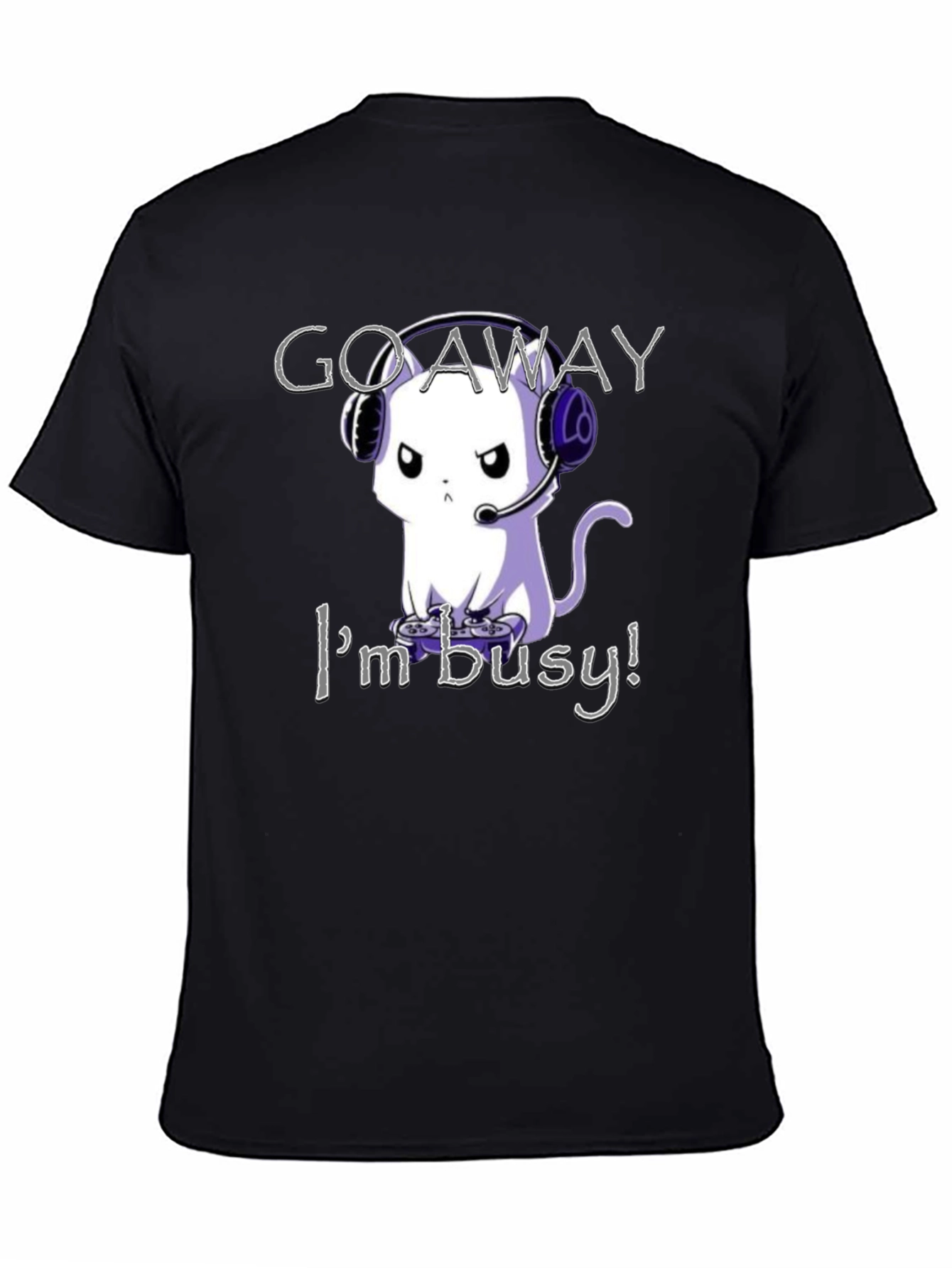 Black Gamer Cat T-Shirt - Go Away I'm Busy! view 4