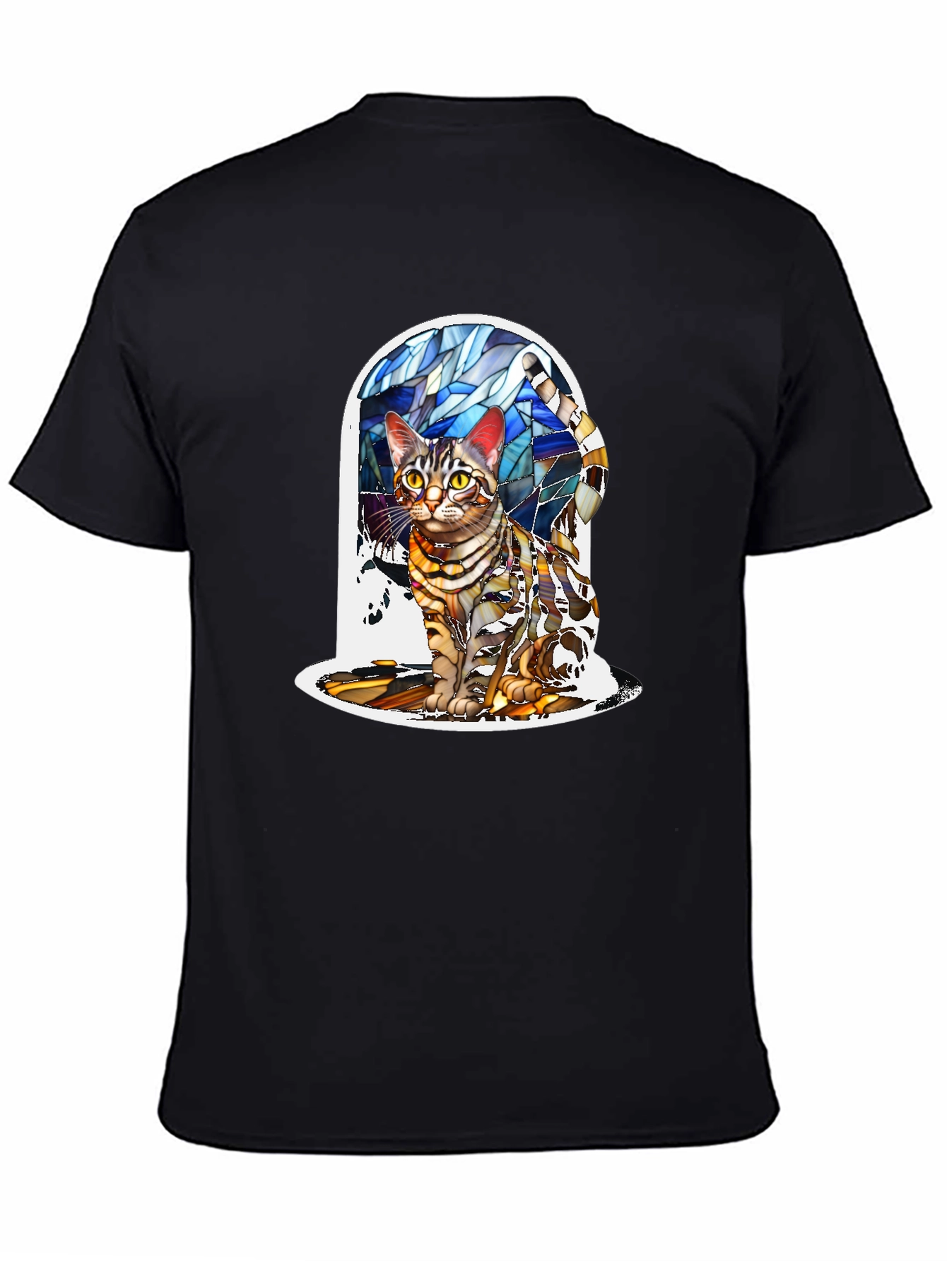 Black Stained Glass Cat T-Shirt - Artistic Feline Tee view 4