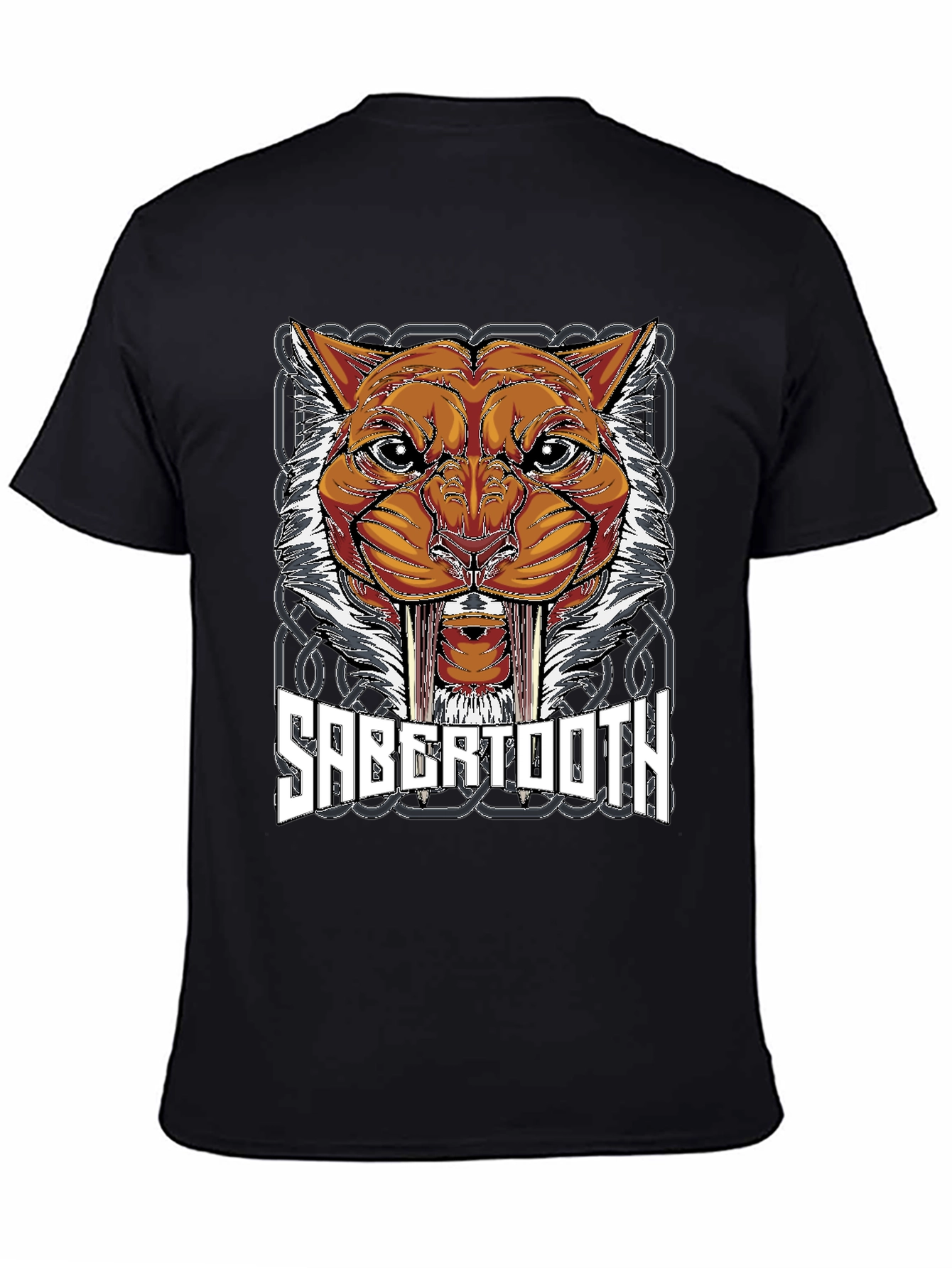 Black Sabertooth Tiger Graphic Print T-Shirt view 4