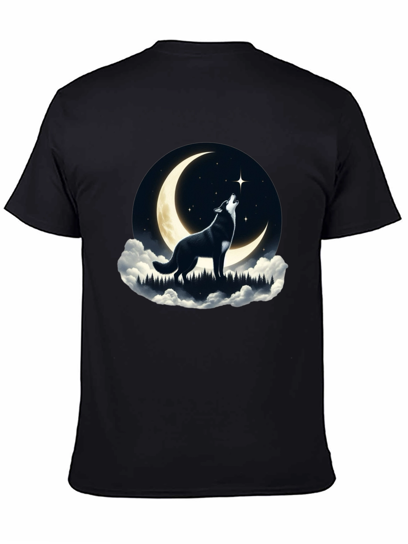 Black Wolf Howling at Moon Graphic Tee - Black view 4