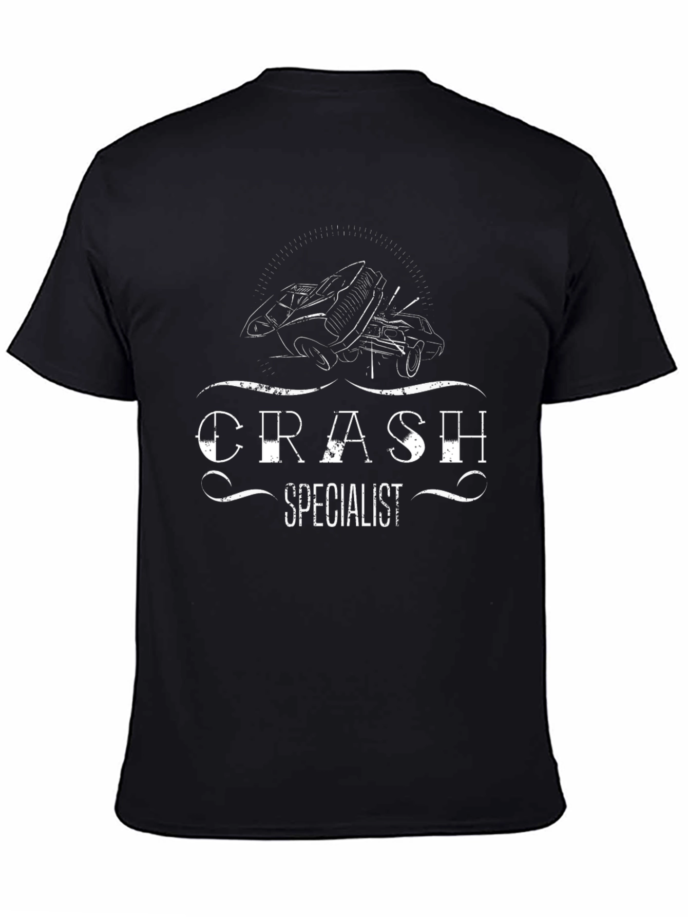 Black Crash Specialist Graphic Tee - Black Cotton T-Shirt view 4