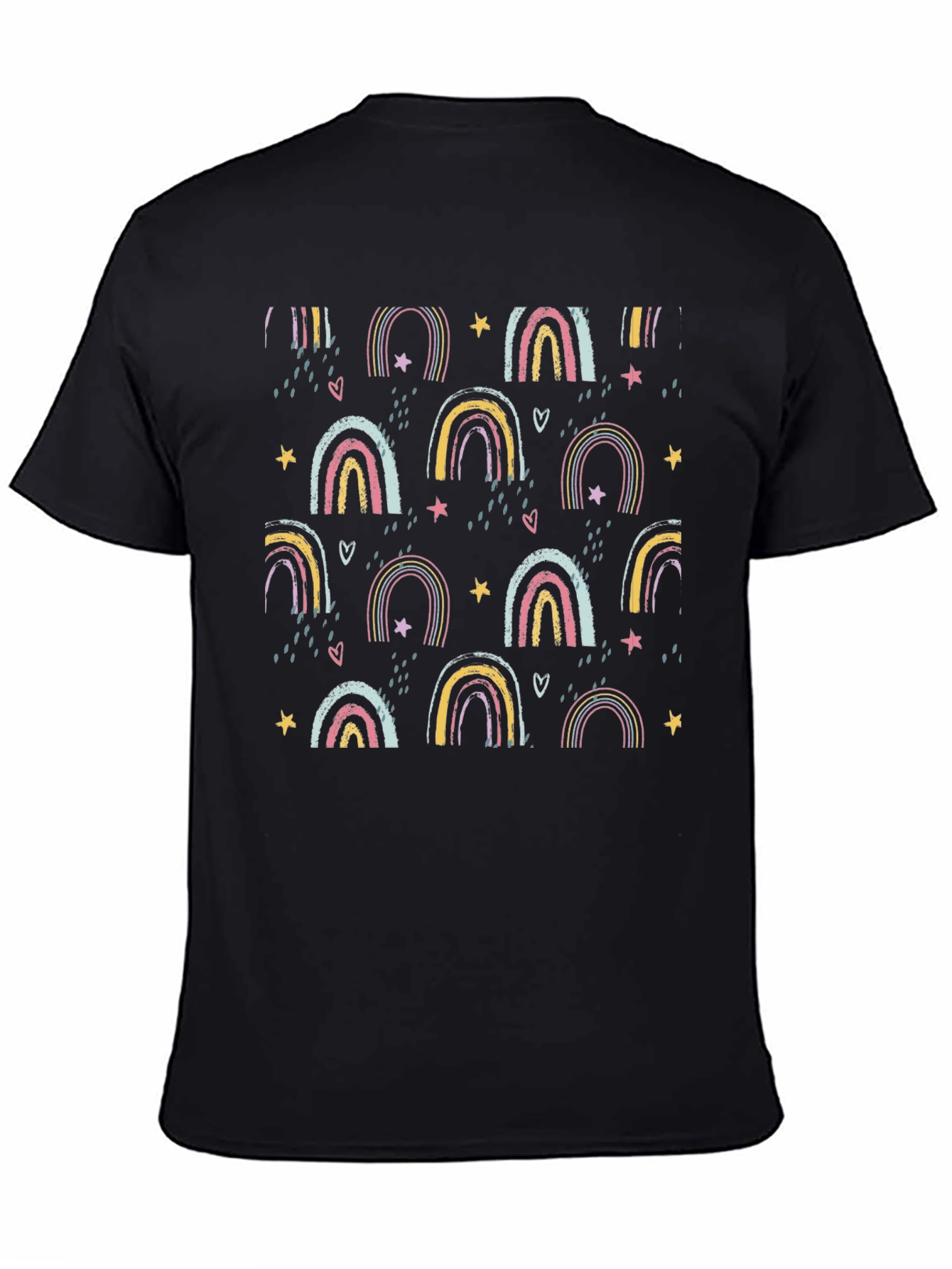 Black Rainbow Star Pattern Black T-Shirt view 4