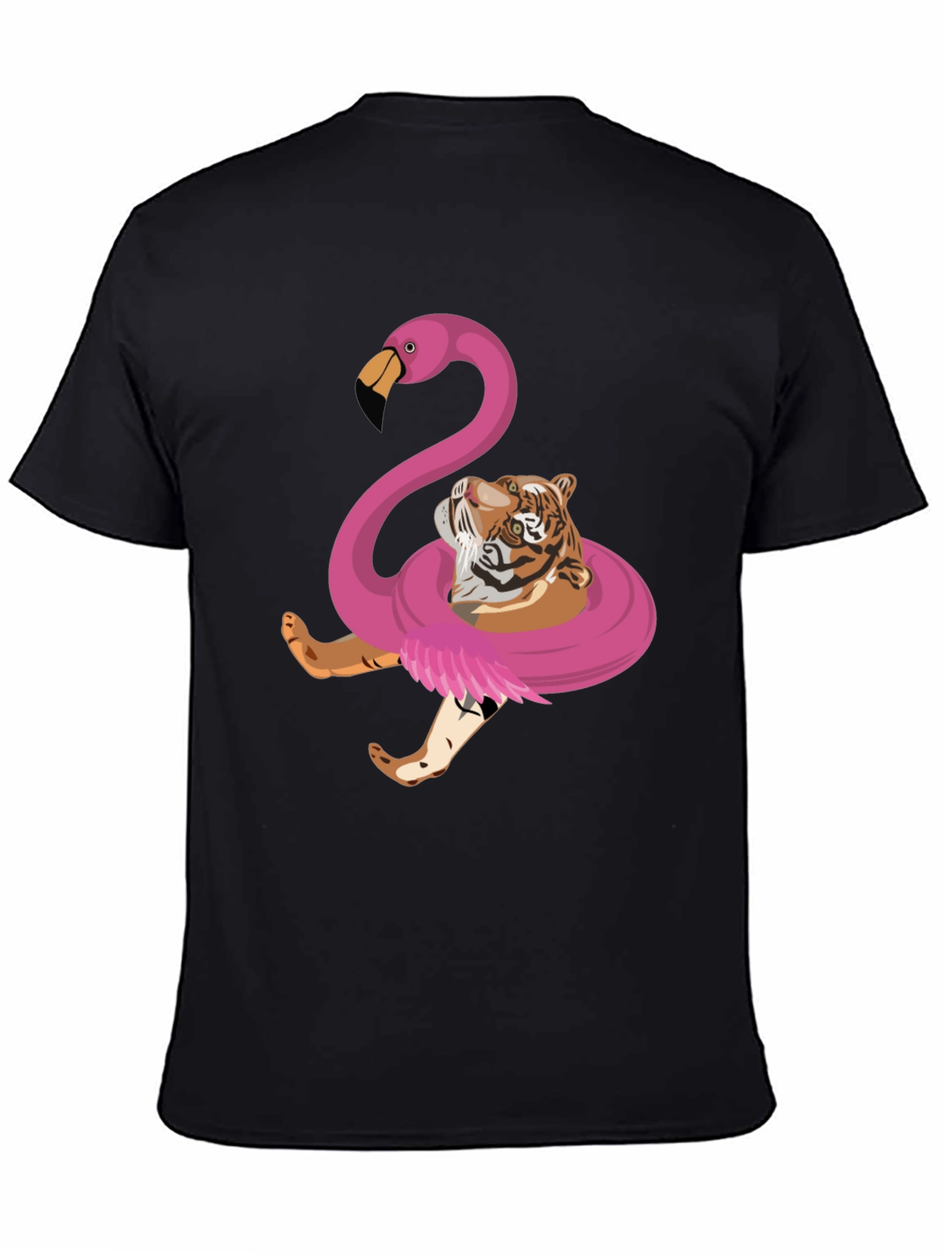 Black Tiger Flamingo Float T-Shirt - Quirky Animal Graphic Tee view 4