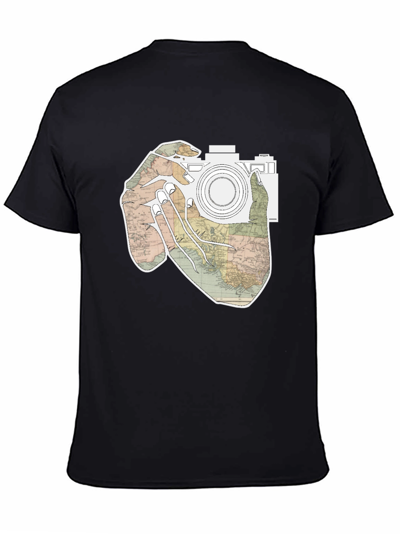 Black World Map Camera T-Shirt view 4
