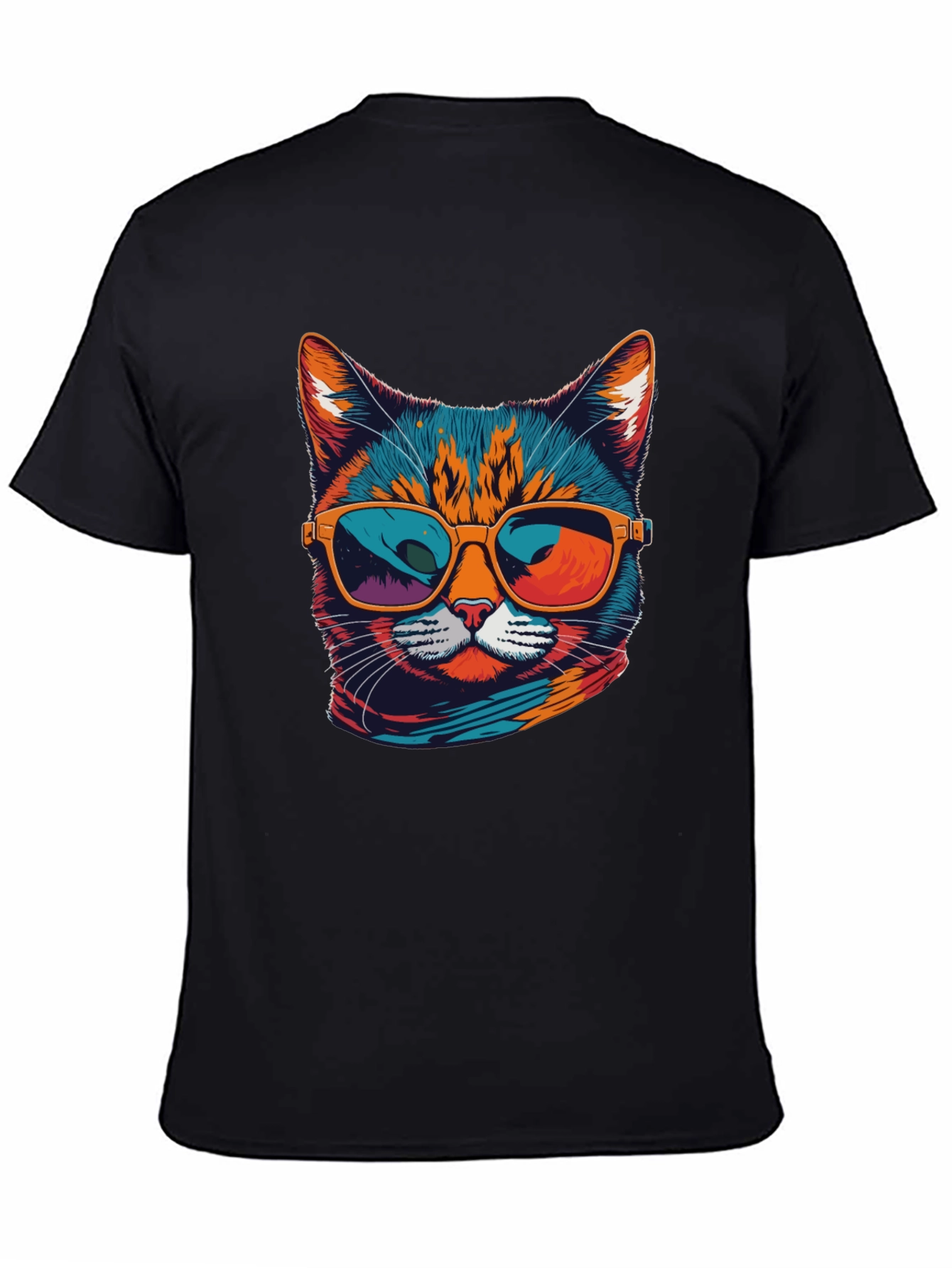 Black Cool Cat Graphic Tee - Unisex Black T-Shirt view 4