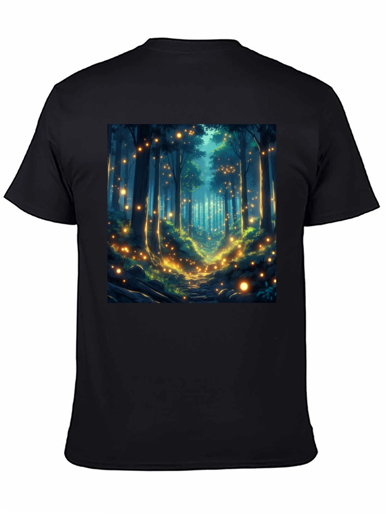Black Enchanted Forest T-Shirt - Mystical Woodland Design view 4