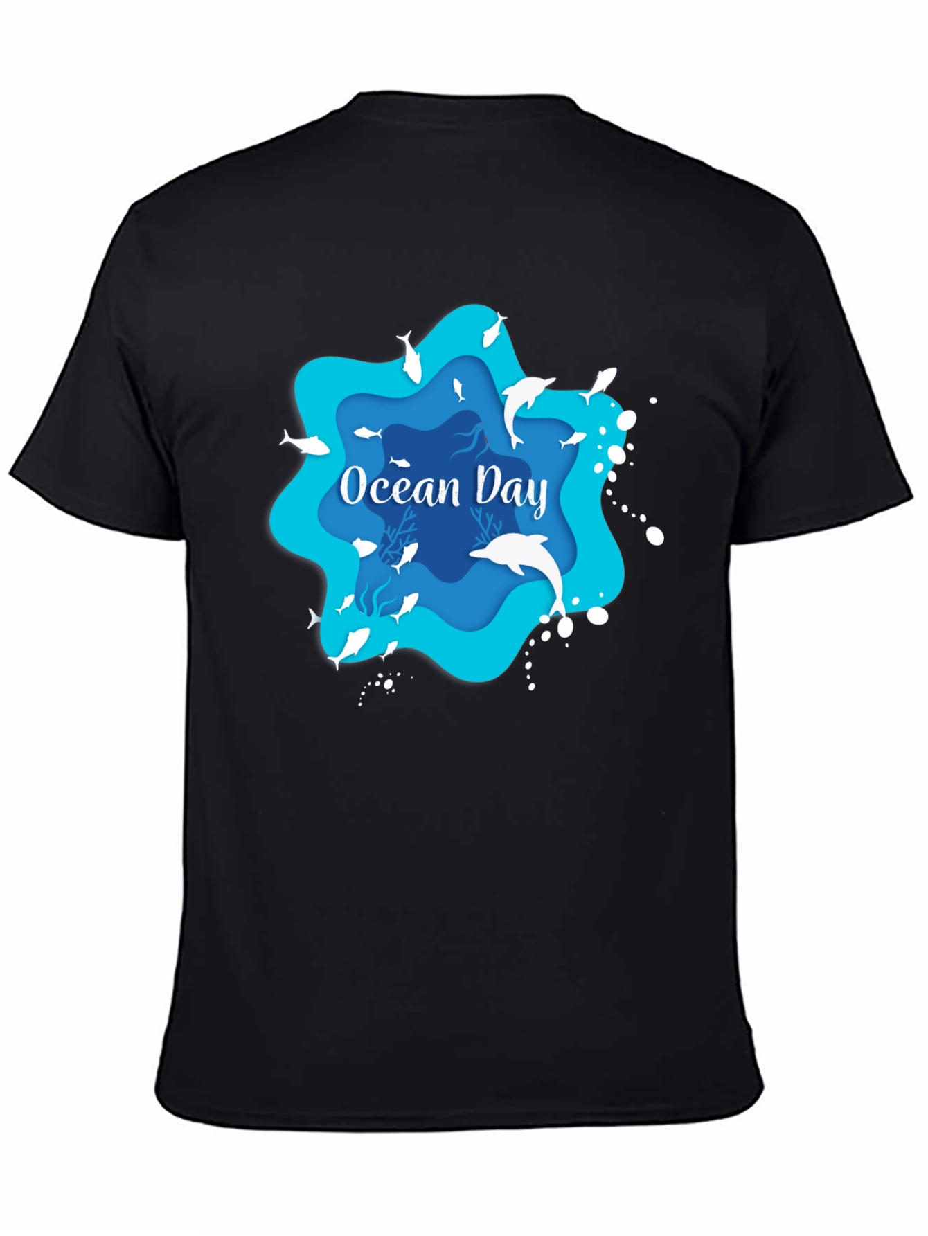 Black Ocean Day Graphic T-Shirt - Black, Casual view 4