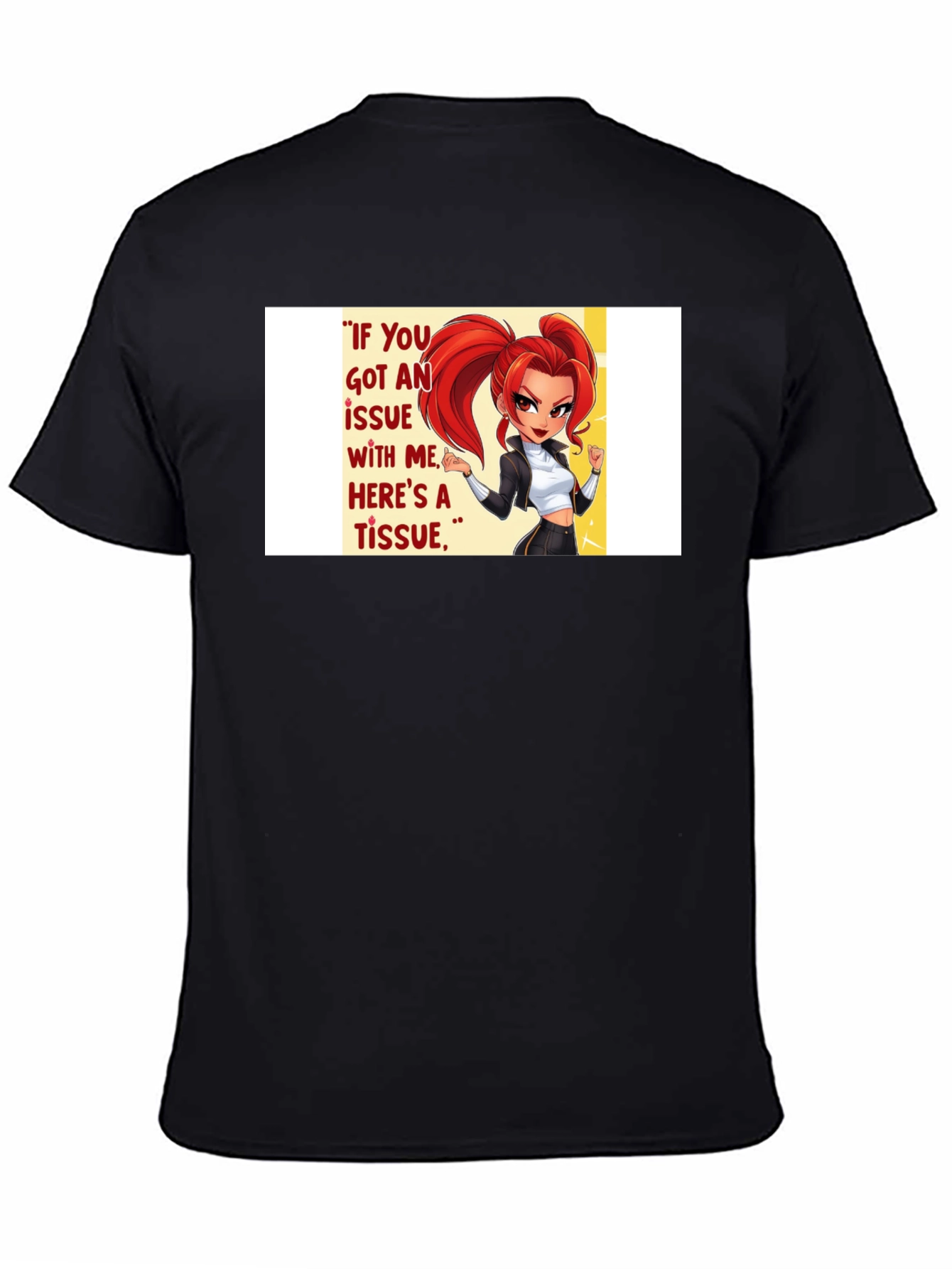 Black Sassy Cartoon Graphic T-Shirt - "Tissue" Quote view 4