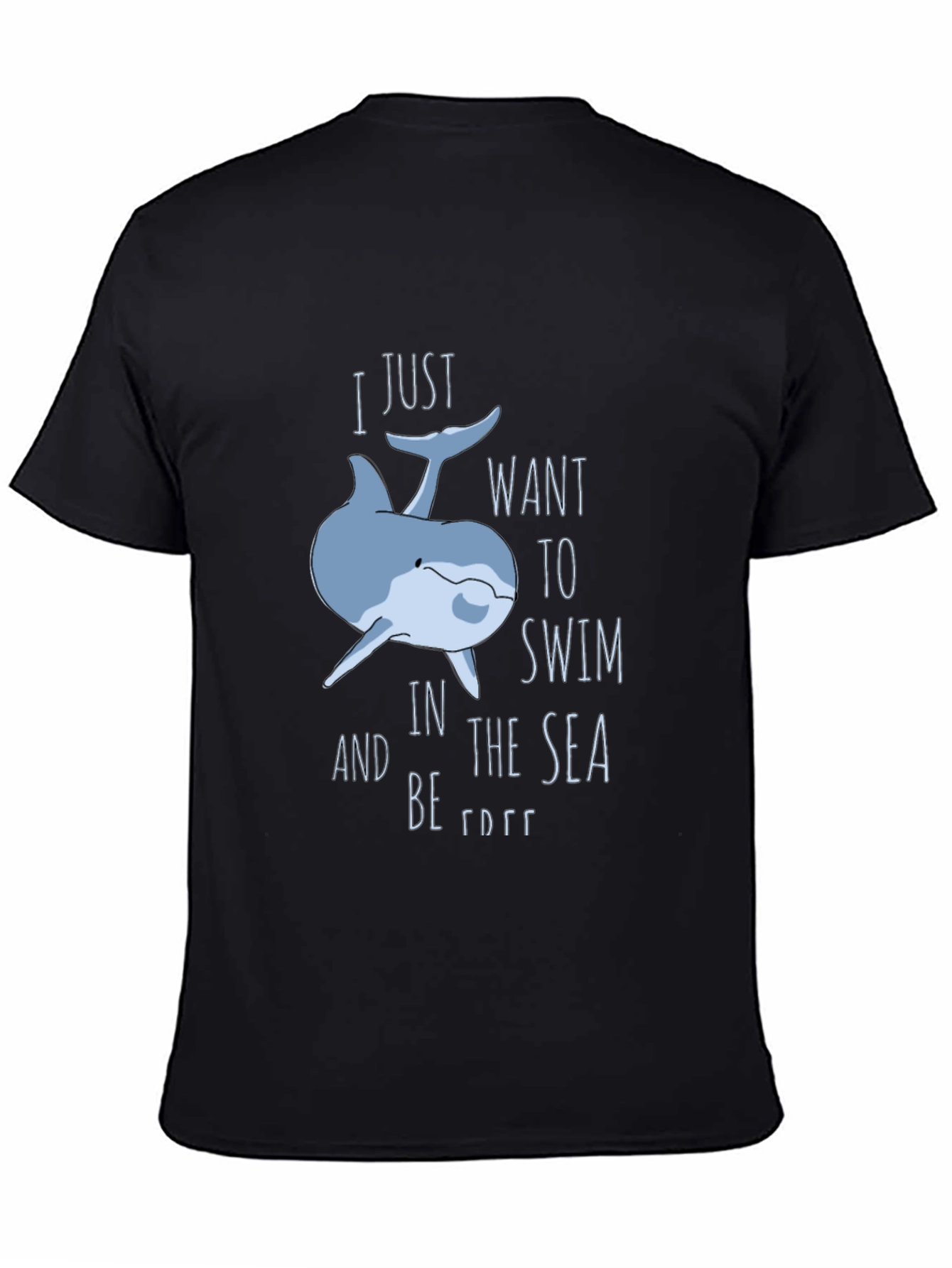 Black Whimsical Dolphin T-Shirt: Swim Free view 4
