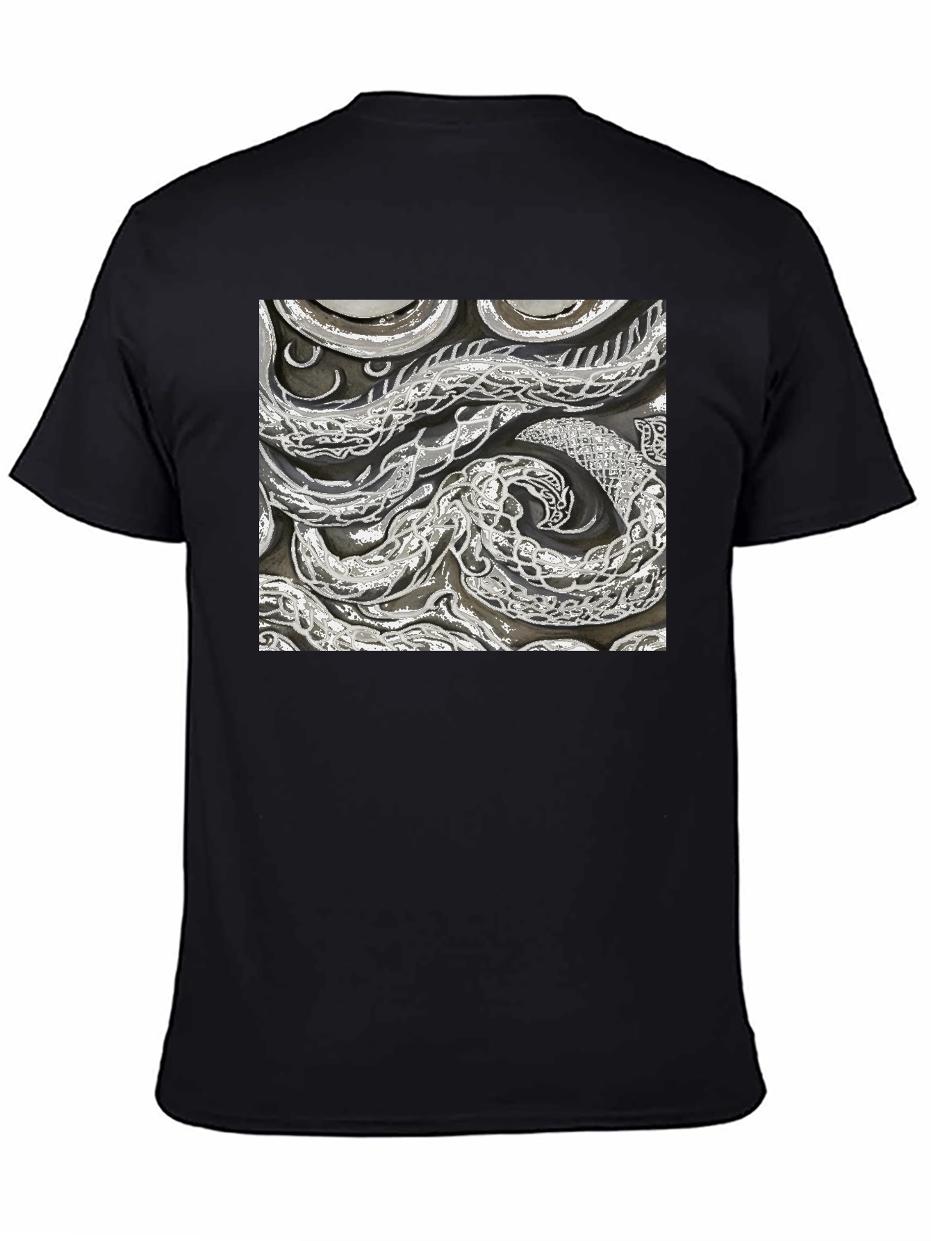 Black Abstract Snake Print Black T-Shirt view 4