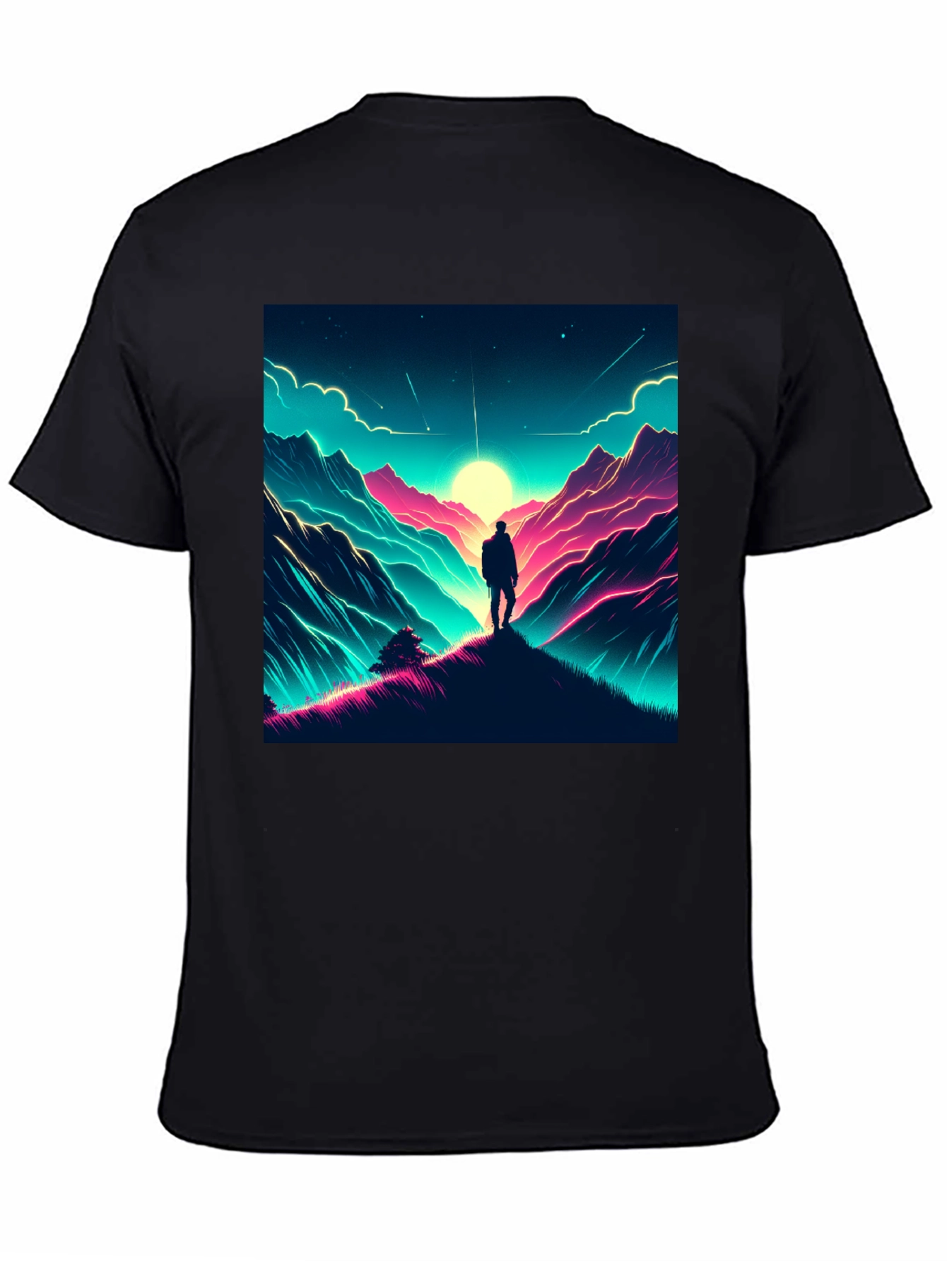 Black Neon Mountains Graphic Tee view 4