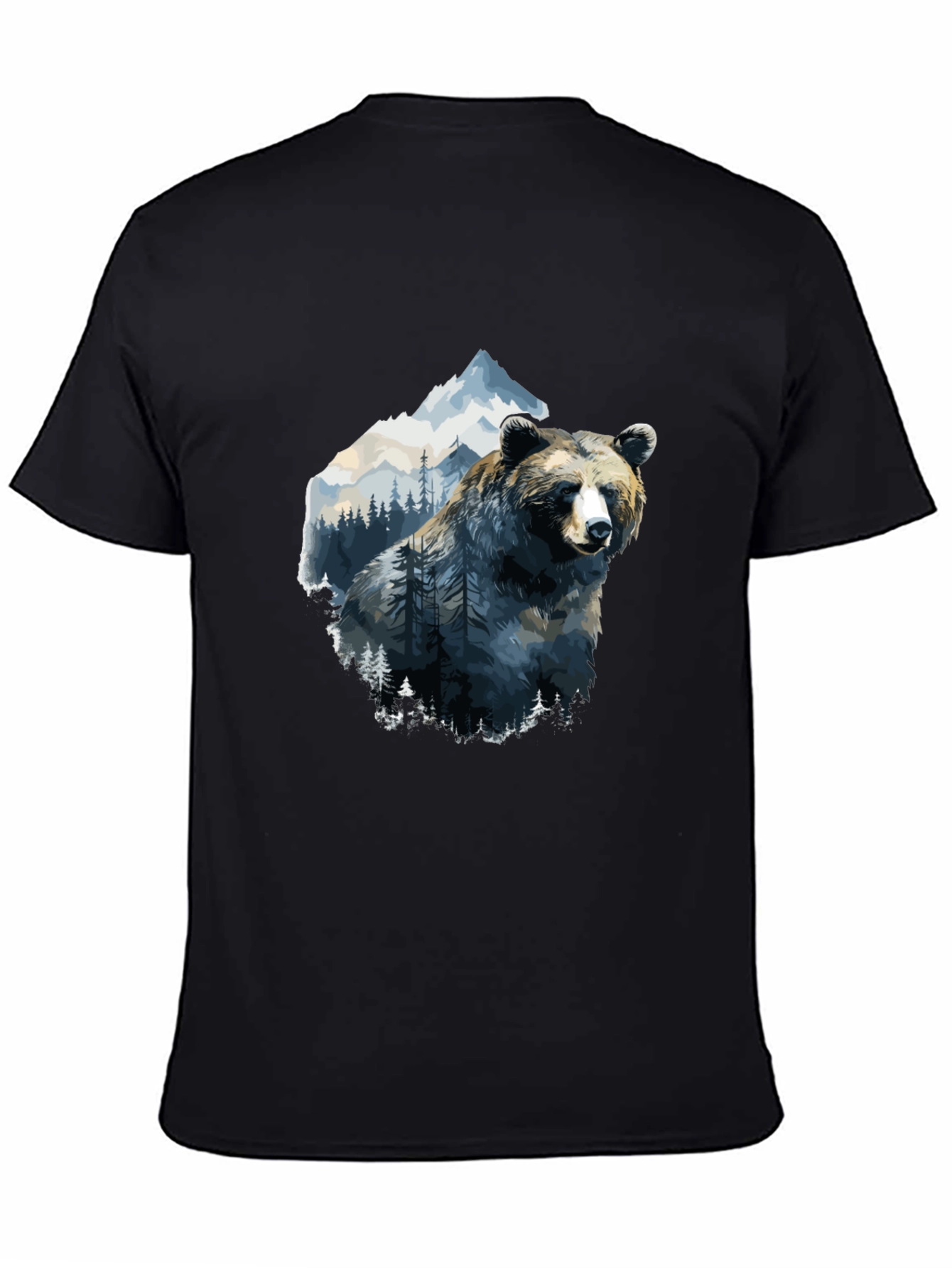 Black Bear & Mountain Graphic Tee - Black view 4