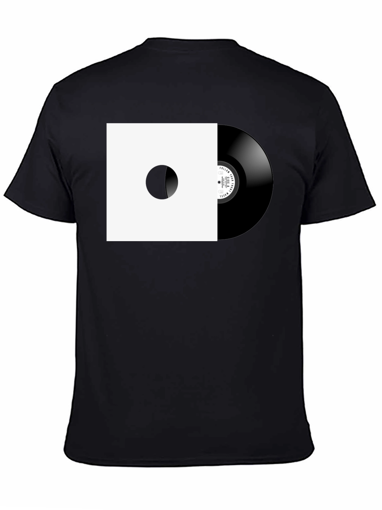 Black Retro Vinyl Record Graphic Tee - Black Cotton view 4