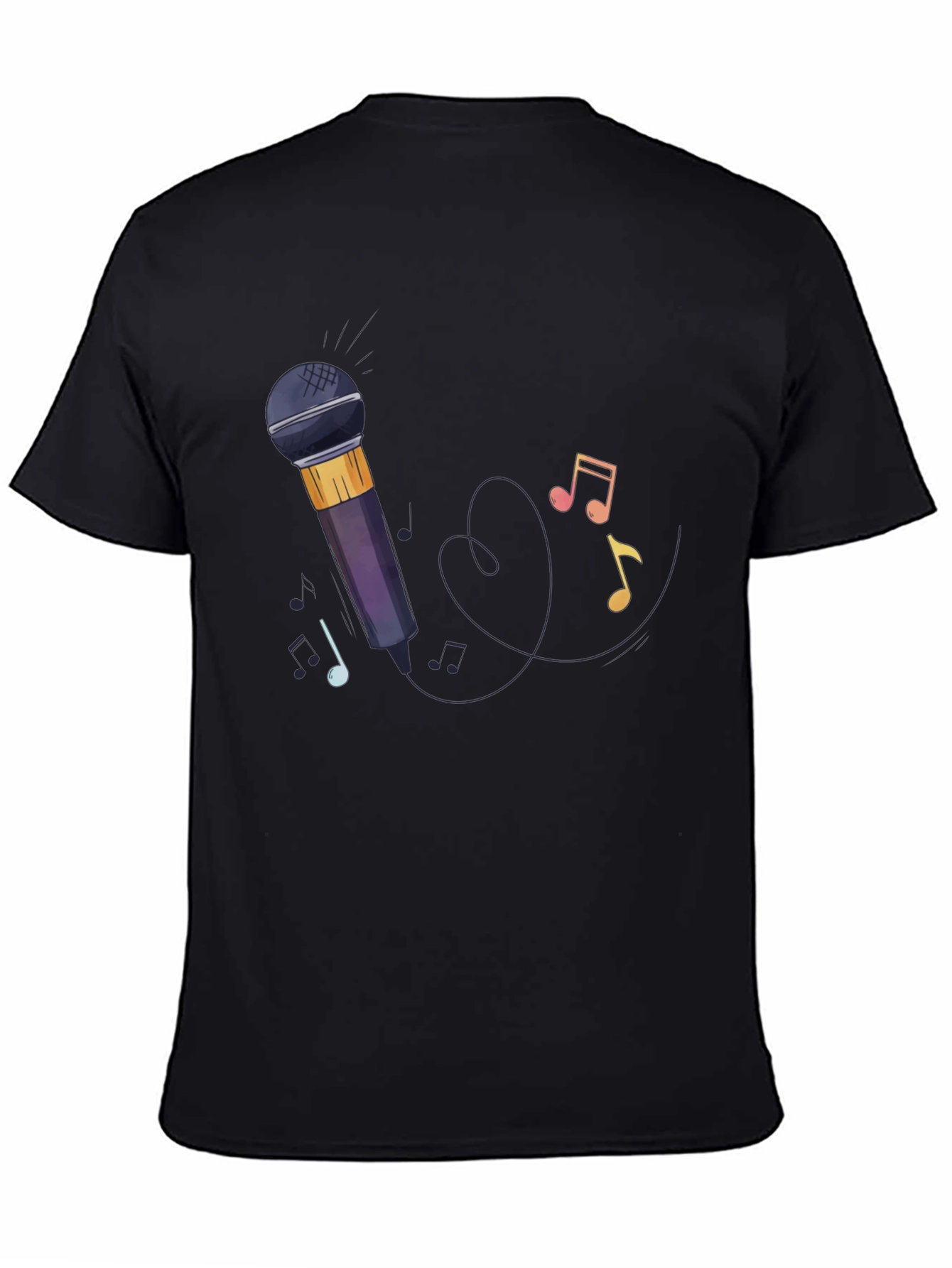 Black Microphone & Music Notes Graphic Tee view 4