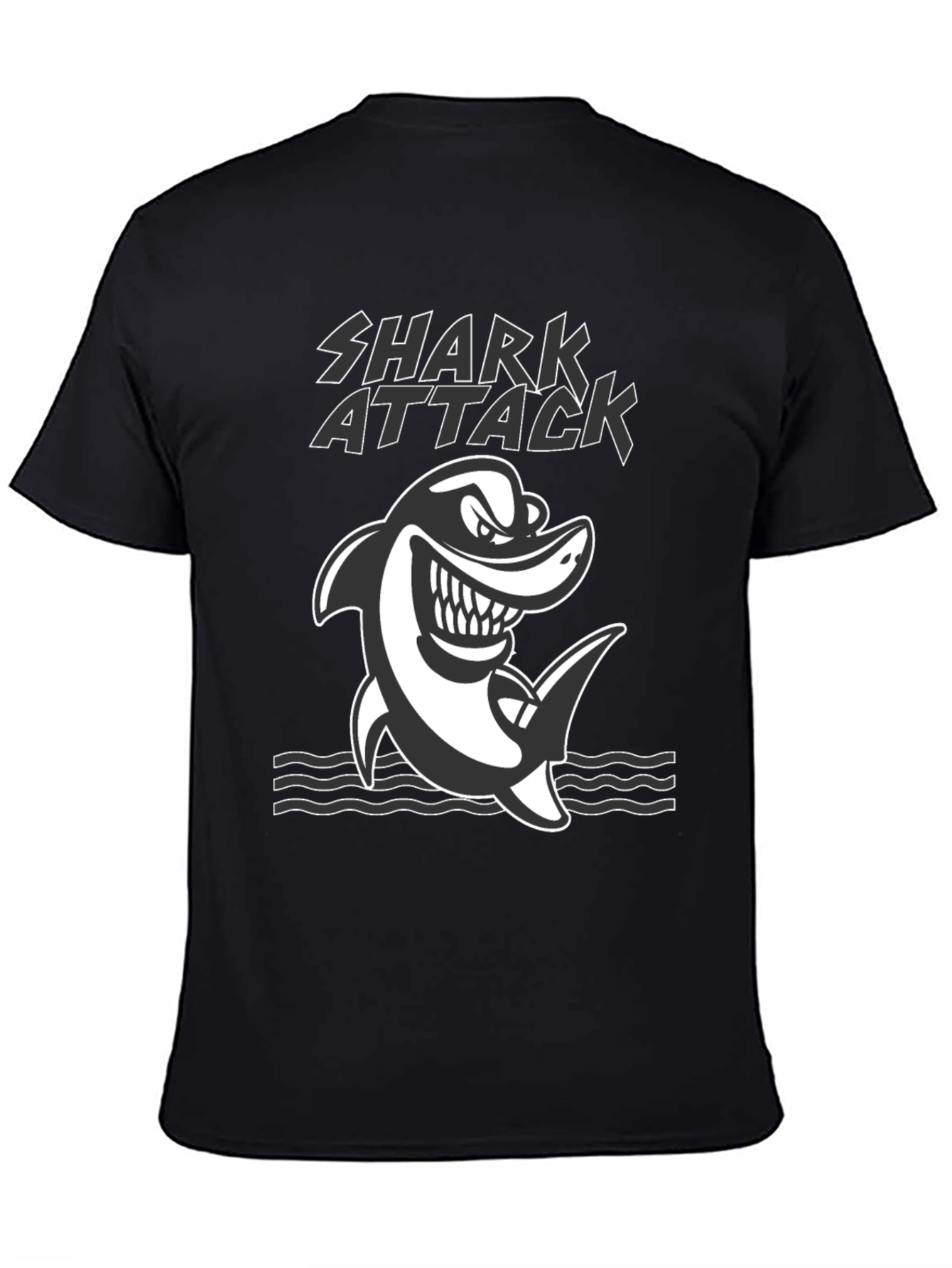 Black Shark Attack Graphic Tee - Black Cotton T-Shirt view 4