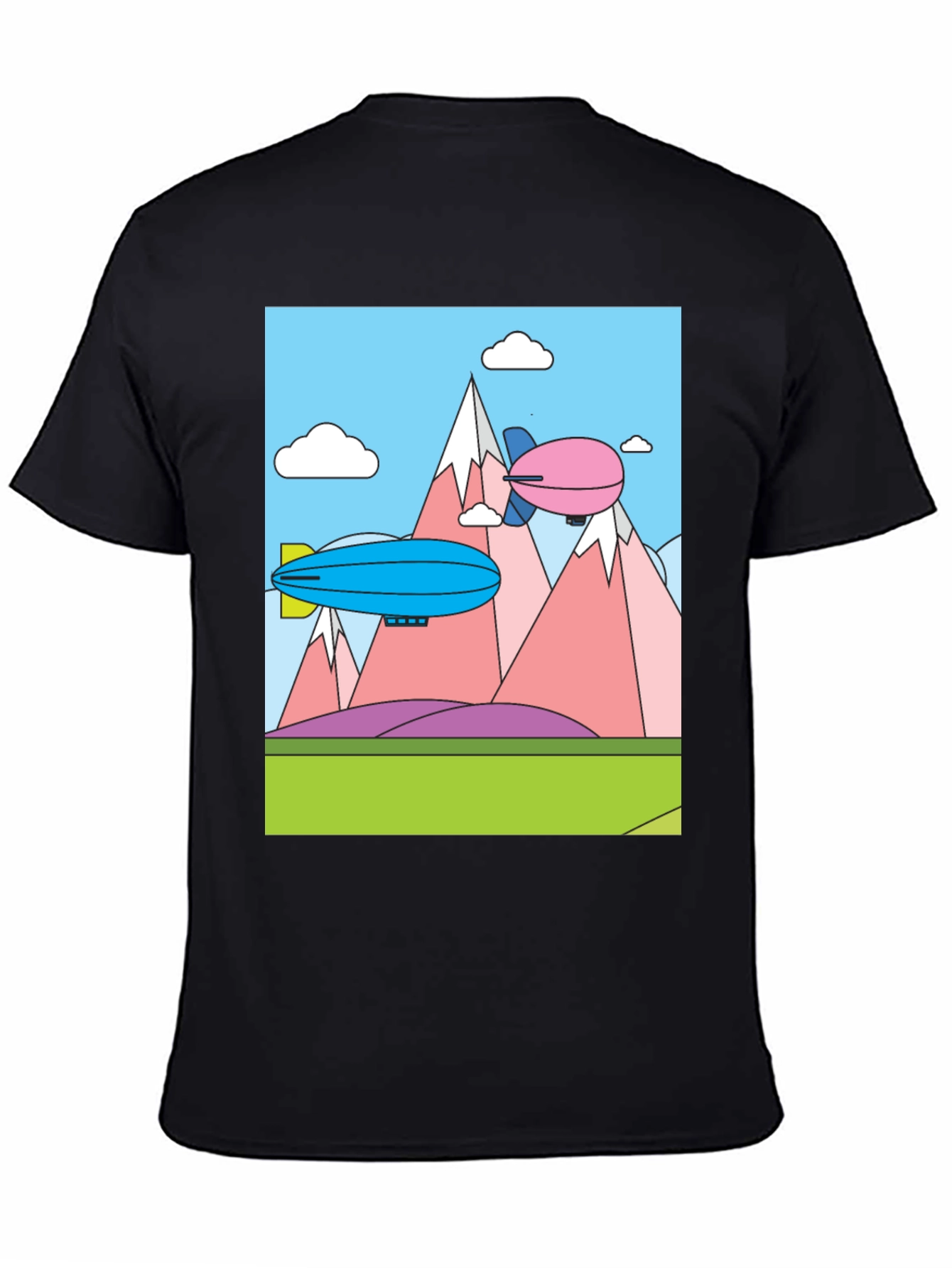 Black Cartoon Landscape Dirigible Graphic Tee view 4