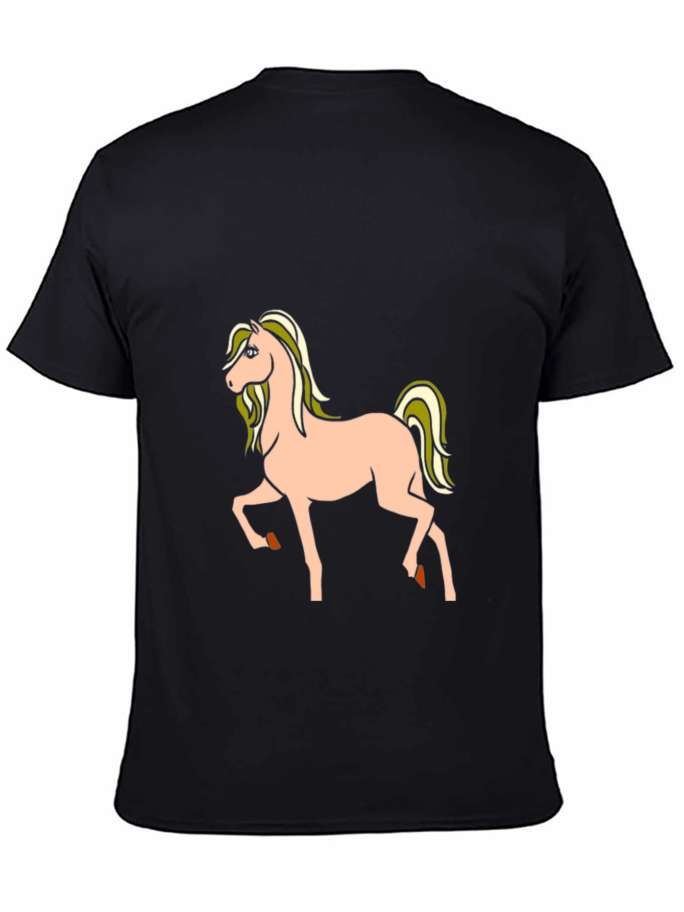 Black Black T-Shirt with Cartoon Horse Graphic view 4
