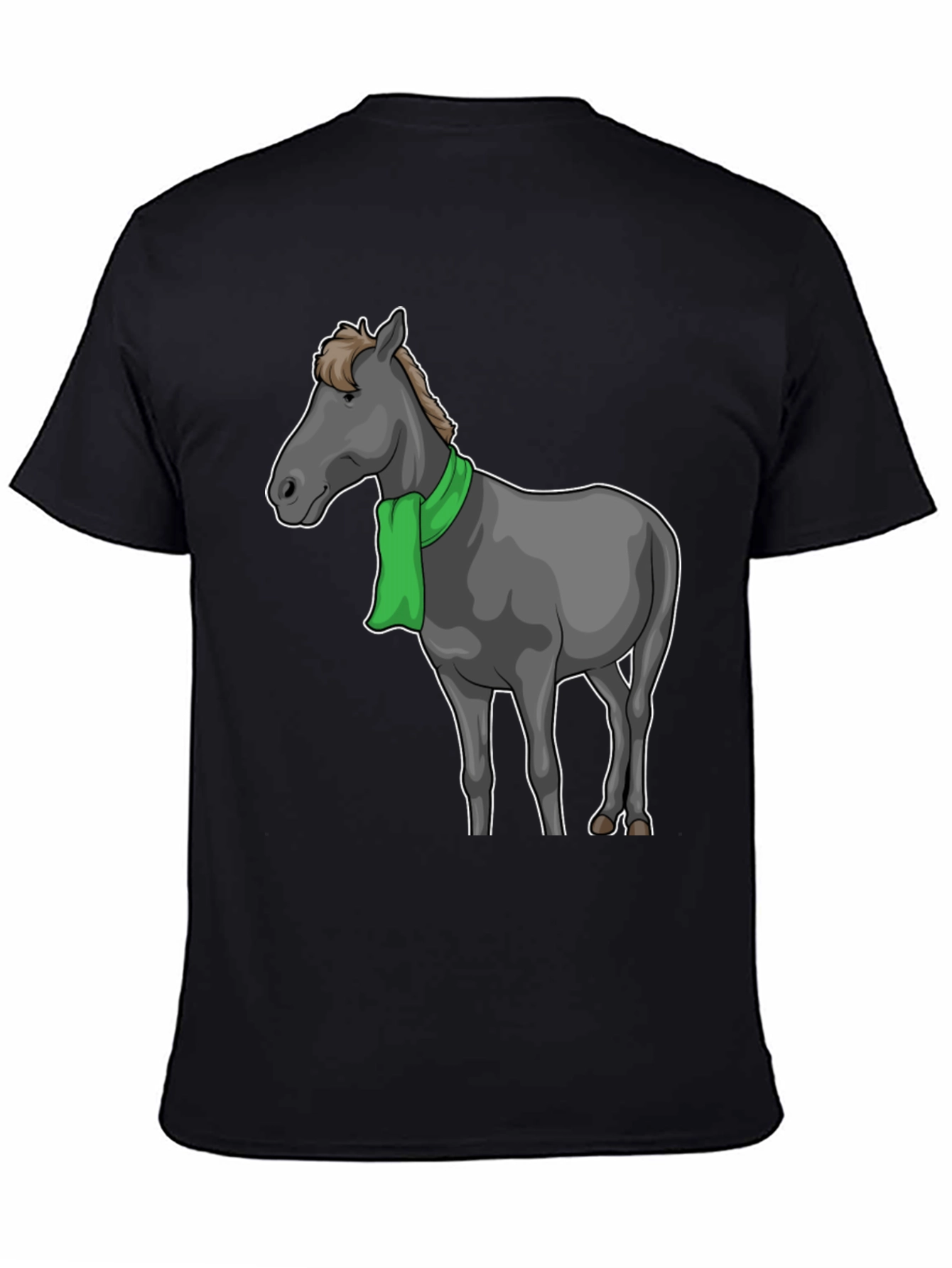 Black Horse Scarf Graphic Tee - Black Cotton T-Shirt view 4