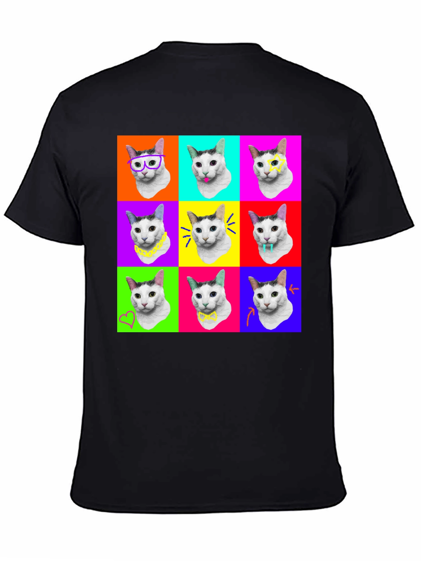 Black Pop Art Cat T-Shirt view 4