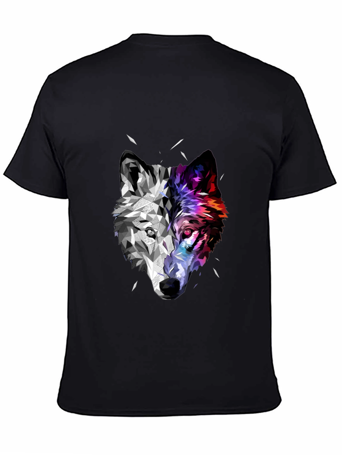 Black Geometric Wolf Head Graphic Black T-Shirt view 4
