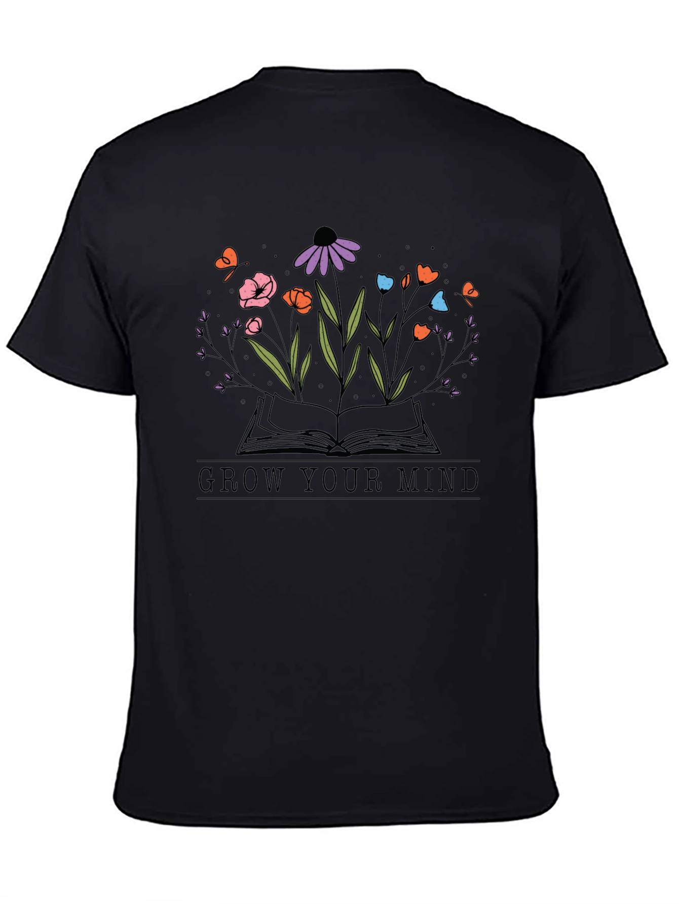 Black Grow Your Mind Graphic Tee - Unisex Black T-Shirt view 4
