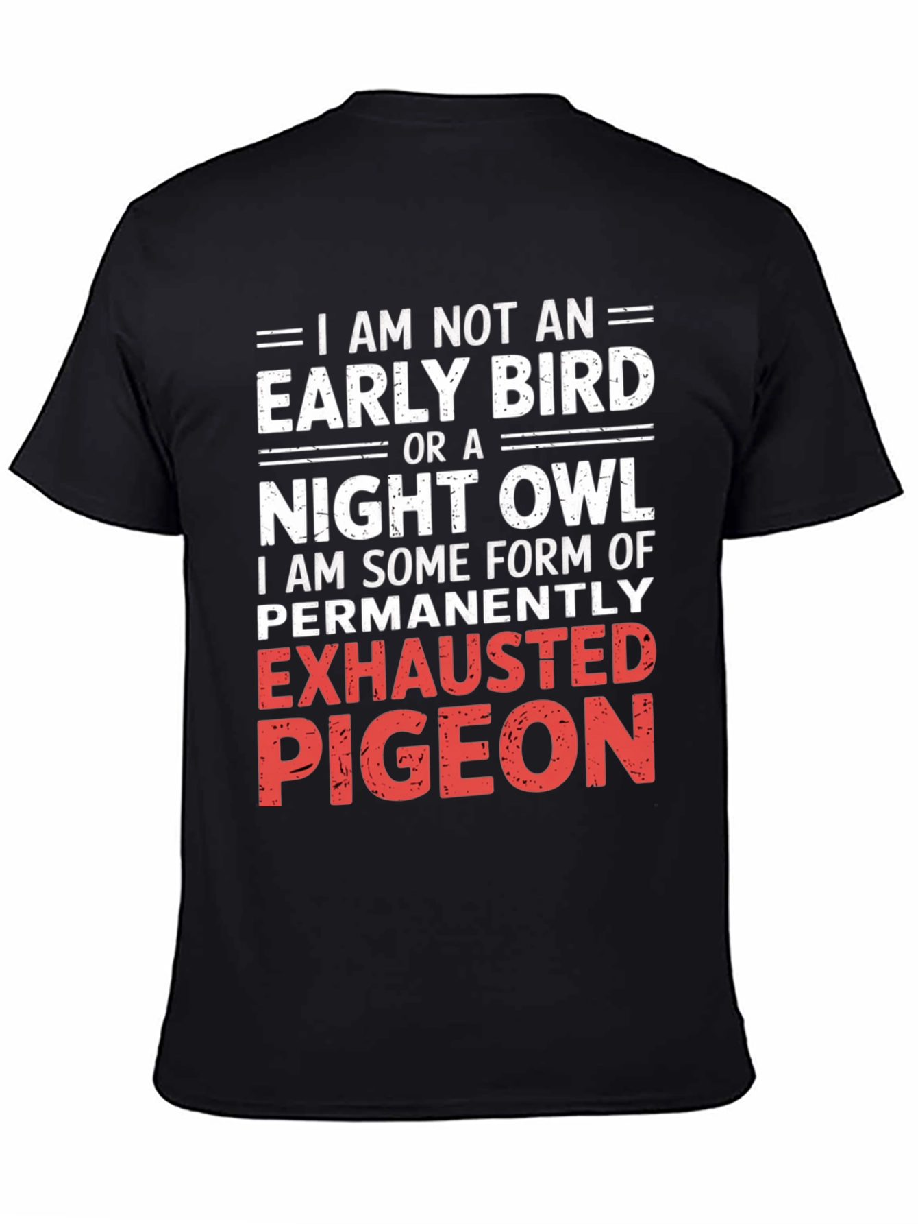 Black Exhausted Pigeon Graphic Tee - Funny Novelty Shirt view 4