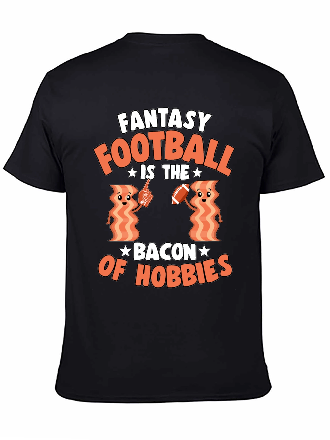 Black Fantasy Football Bacon Hobbies T-Shirt view 4