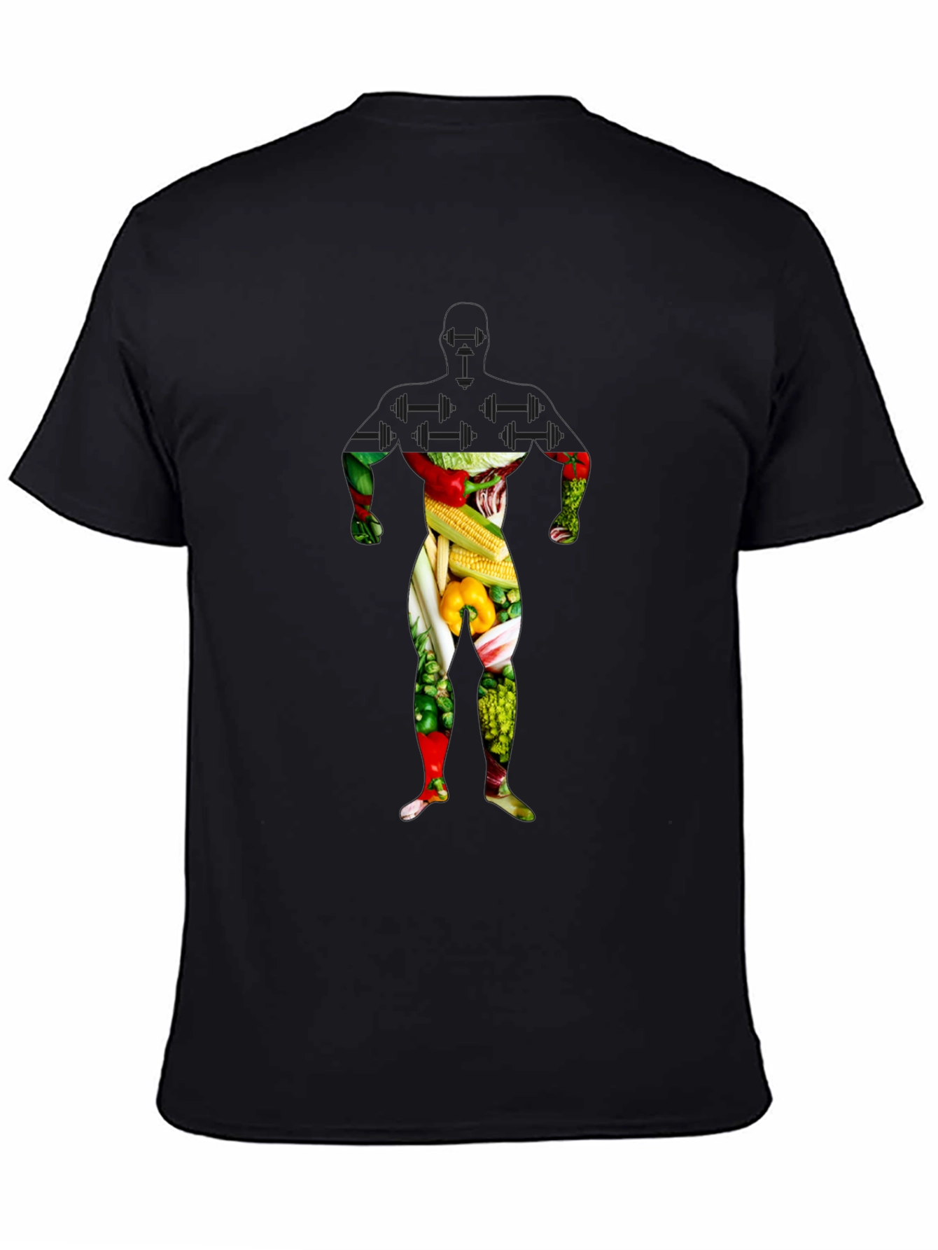 Black Veggie Man Graphic T-Shirt - Black Crew Neck view 4